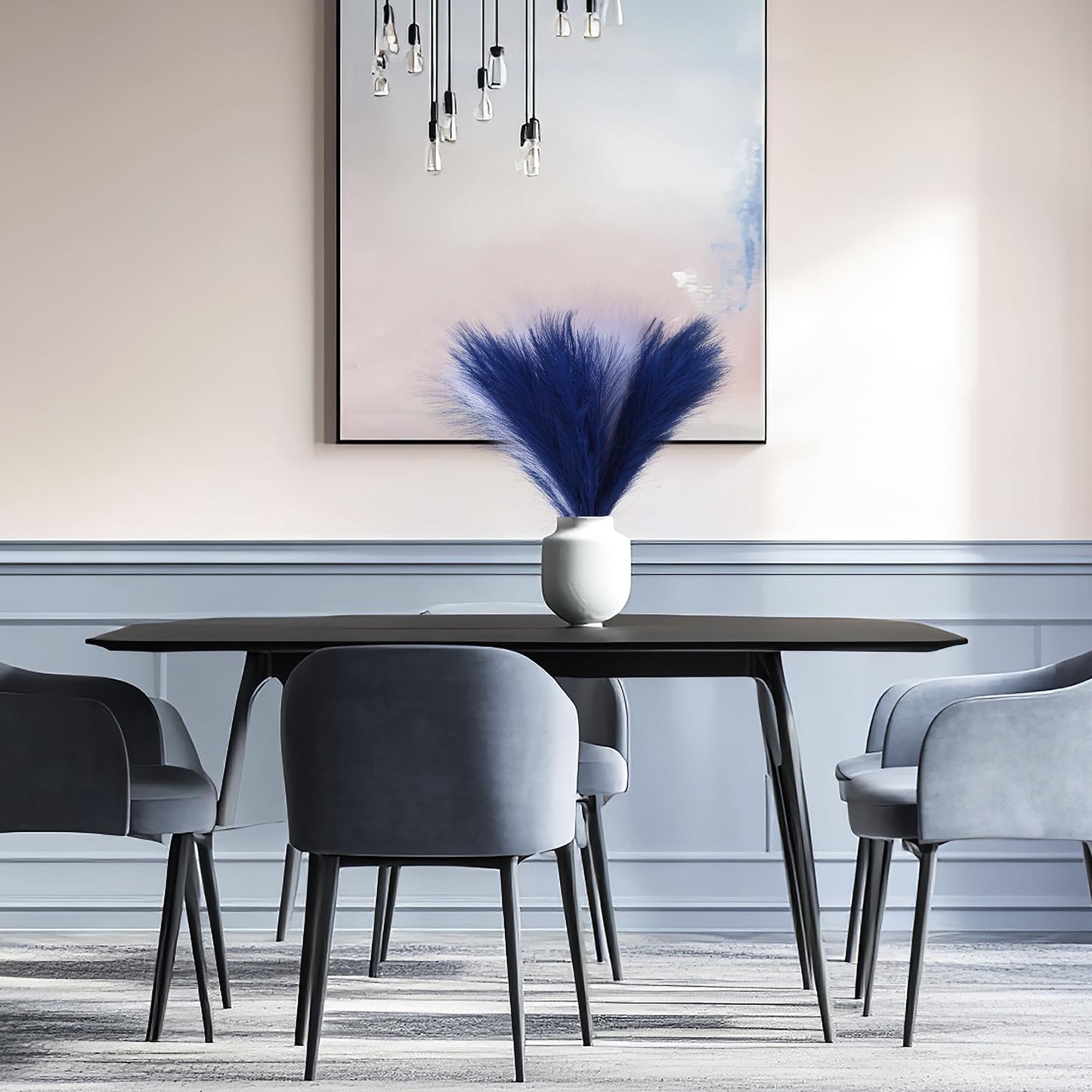 Black Pampas Grass Decor, 17.7 Inch 6pcs for Home Wedding Party, Small Vase | Artificial Pampas Grass in Fluffy Grey and White Short Stems, Durable No Shedding, Vase Filler for Table Centerpieces BST202