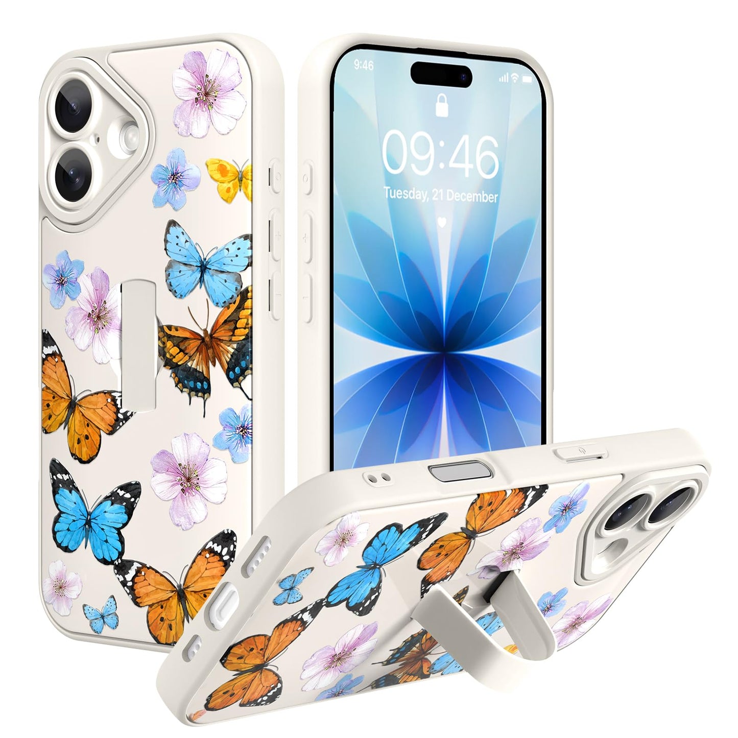 Compatible with iPhone 13 Case, Cute Cheetah Leopard Pattern | Built in Adjustable Wrist Strap Grip Hand Holder Stand Shockproof Kickstand Cover for Women Girls (Black White) WN420