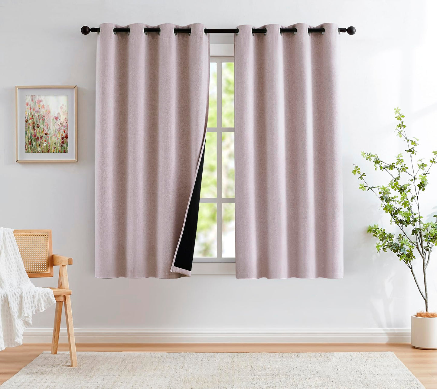 Grey Full Blackout Linen Curtains 84-inch-Long Thermal Insulated Noise Reducing Bedroom Drapes Rustic Farmhouse Triple Weave Window Treatment Set for Theatre, Nursery, 40"x84"x2, Grey BST202