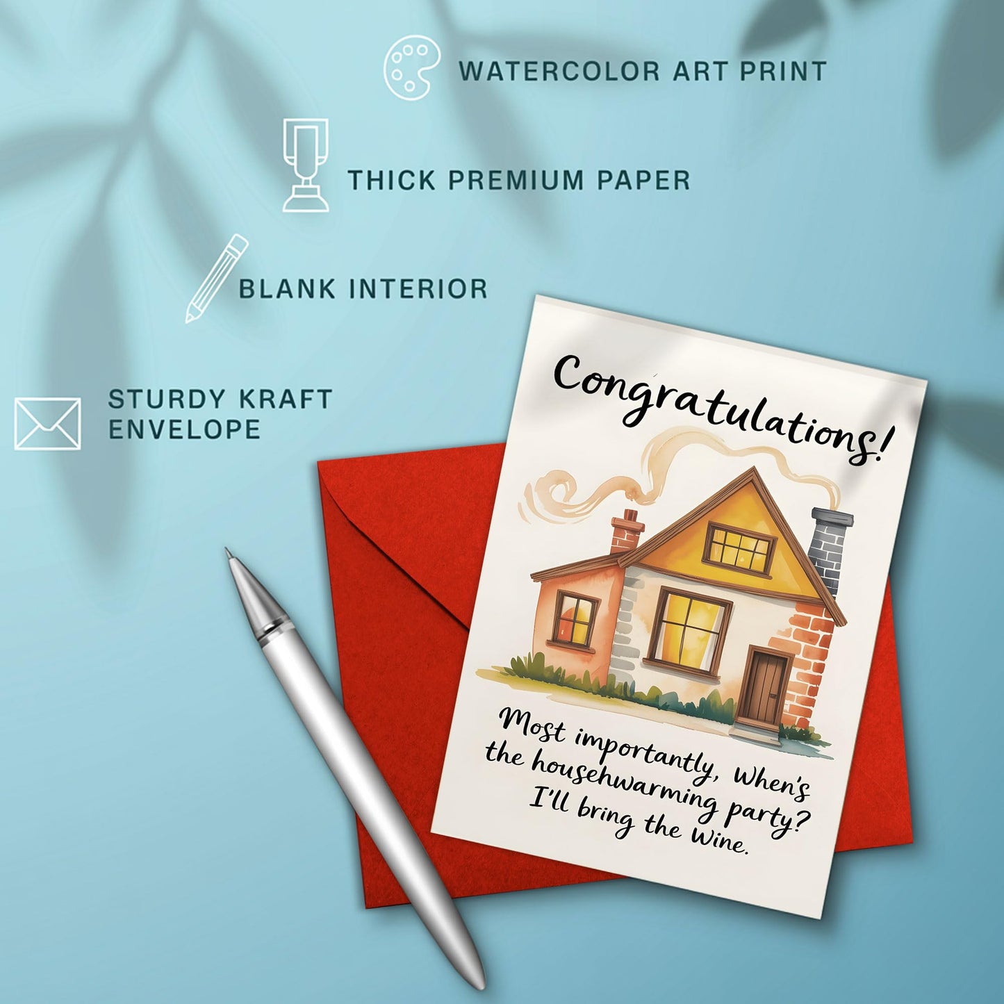 Congrats on Your New Home Housewarming Greeting with Gold Lettering and Key Design, Funny Congratulations Gift for New Homeowners, First-Time Buyers, Friends, Neighbors, Real Estate Clients Single 5.3''x8'' with Envelope BST326L
