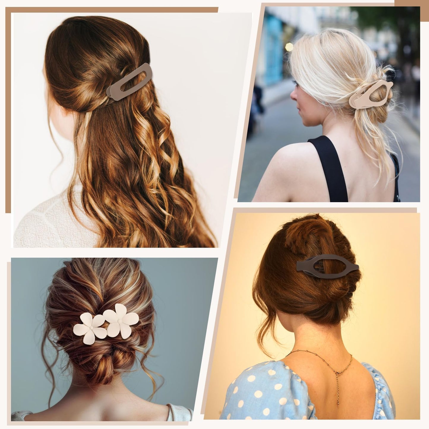 8 Pcs Flat Hair Clips for Women, 2 Styles Large Flat Claw Clips for Women, Strong Hold Non-slip French Hair Clips for Thick Thin Hair, Neutral Color WN420