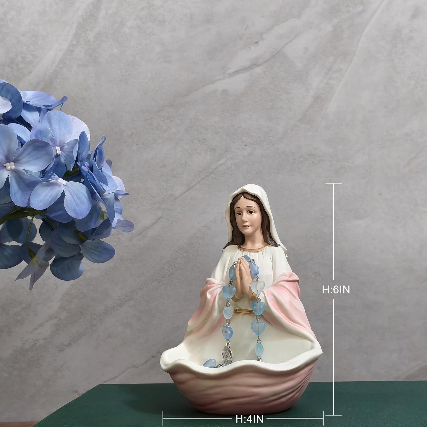 Blessed Mother Statue, Hand Painted Virgin Mary Rosary Holder Catholic Gifts for Women, 6 Inches Saint Mary Statue Religious Home Tabletop Altar Decor (Pink) BST202