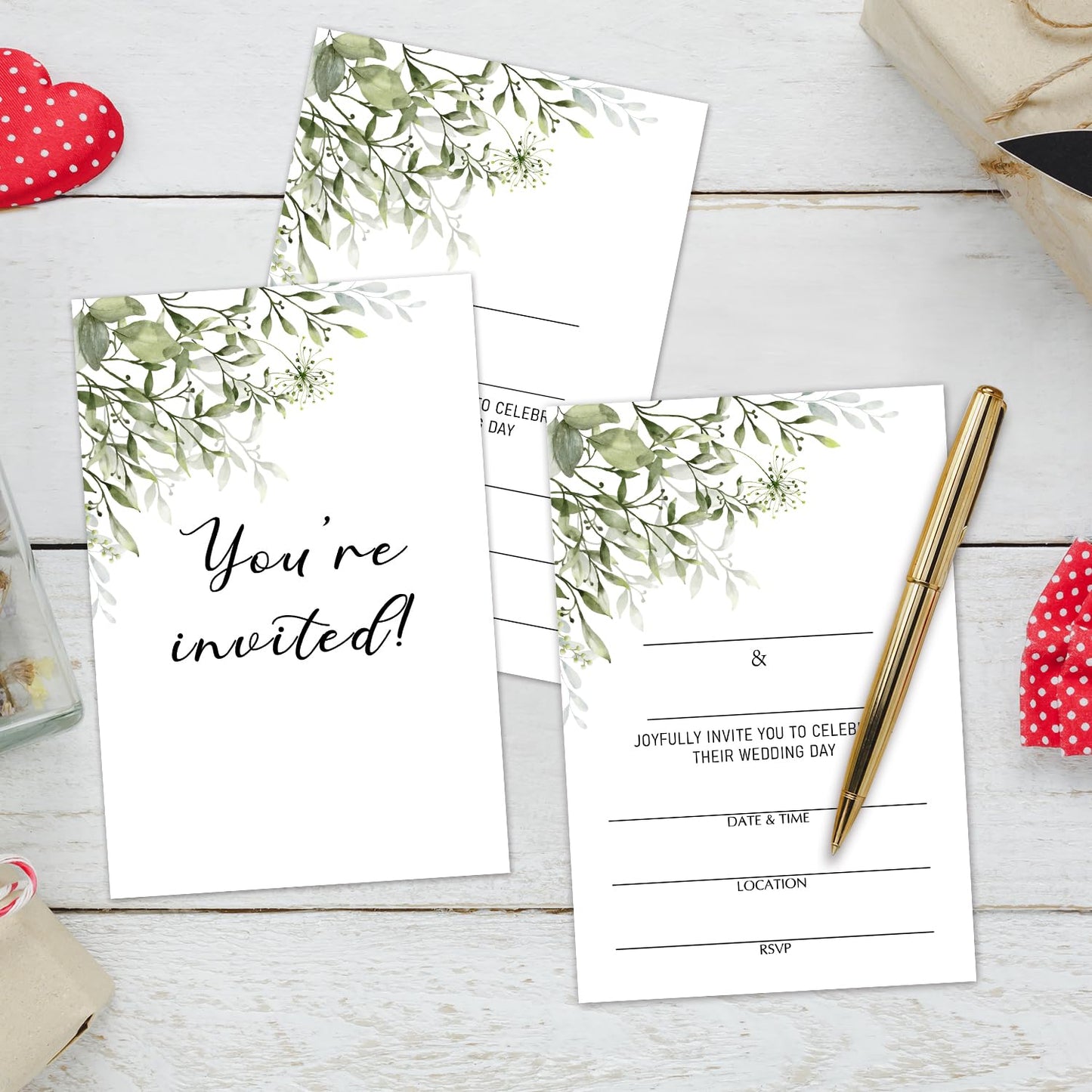 50 Years Anniversary Bridal Shower Invitations Cards, Set of 25 Gold Foil Floral Fill in Style 50th Year Wedding Invites Cards with Envelopes for Couples Marriage Party Supplies-T05 WN420