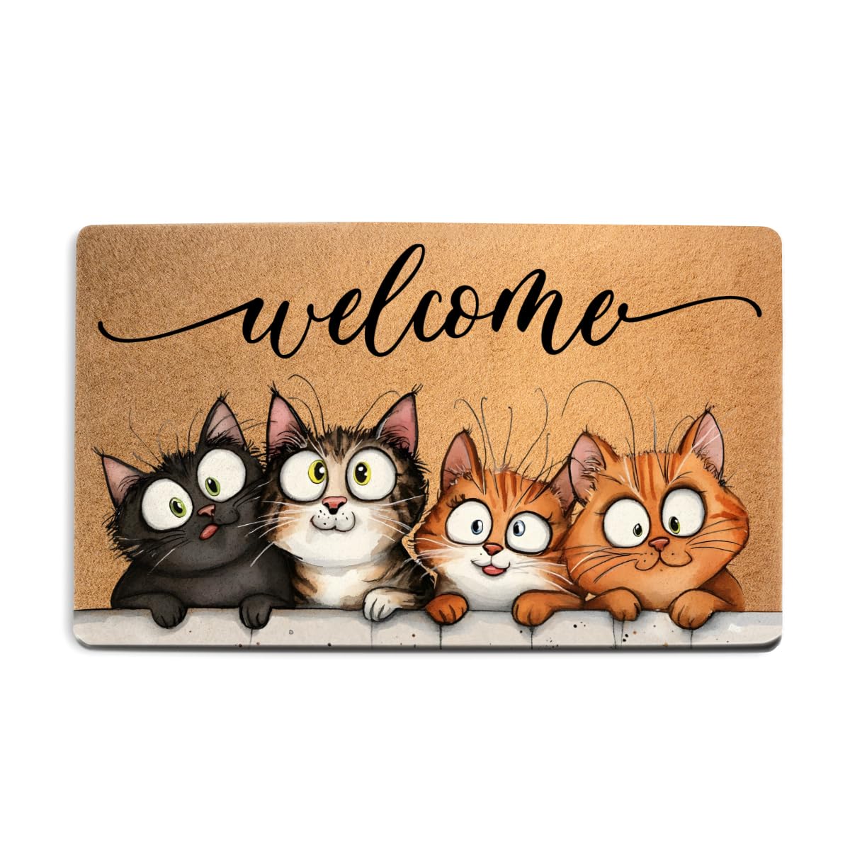 Funny Cat Door Mat 18x30 Inch, Faux Coco Coir Doormat with Non-Slip PVC Backing, Cats Printed Welcome Mat for Outdoor Indoor Entryway Porch Home Kitchen Patio, Cat Lover Gifts for Women Mom BST202