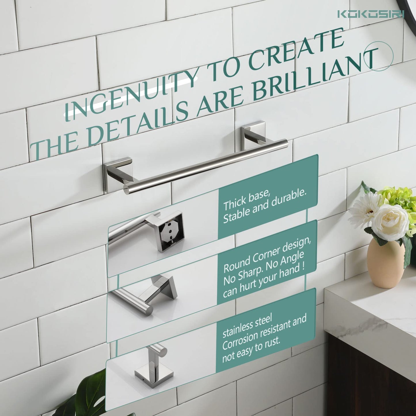 KOKOSIRI Bathroom Towel Bars 16 Inch Towel Rail Matte Black 40CM Hand Towel Holder for Bath Kitchen Wall Stainless Steel B4005BK-L16 BST202