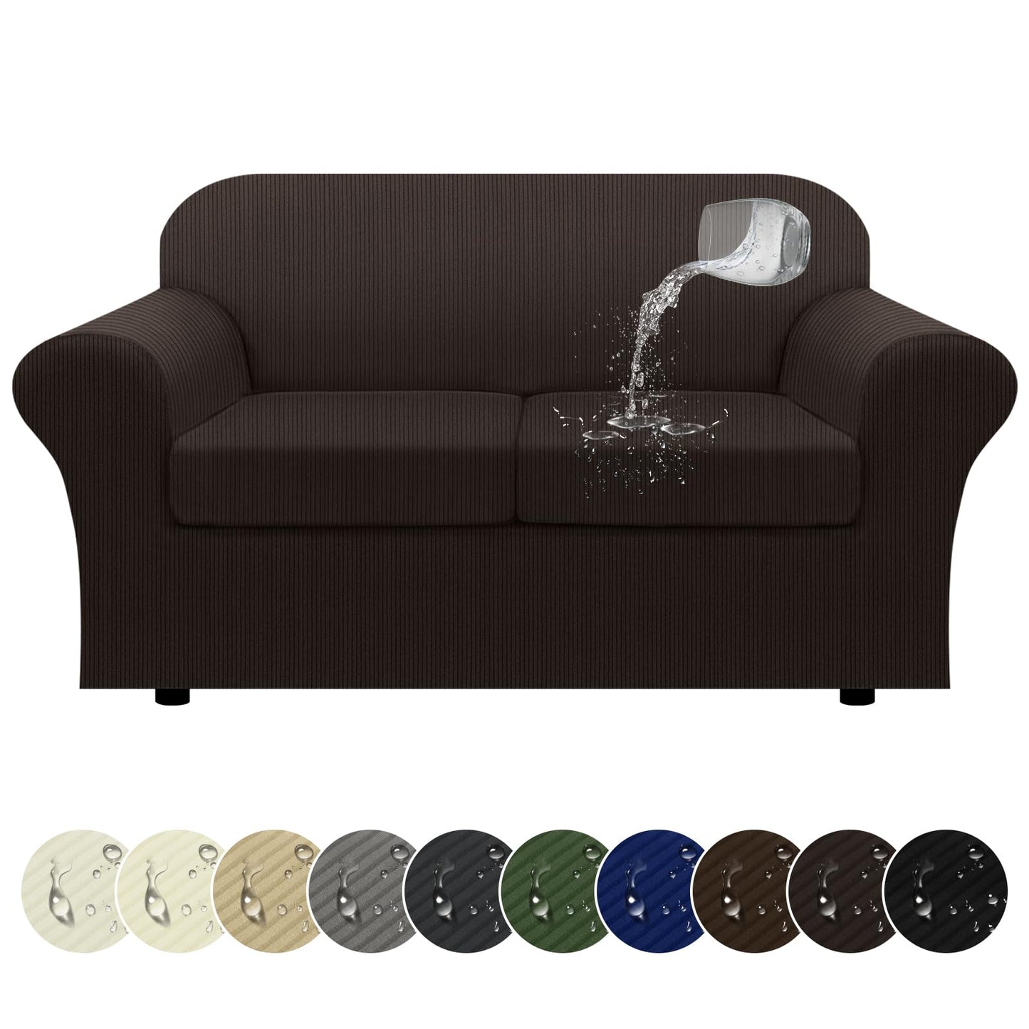 Waterproof Chair Cover with Arms 2-Piece Set Striped Slipcover for 1 Separate T Cushion Couch - TPU Fabric Armchair Covers Leakproof Couch Protector for Kids, Pets(Chair, Beige) BST220