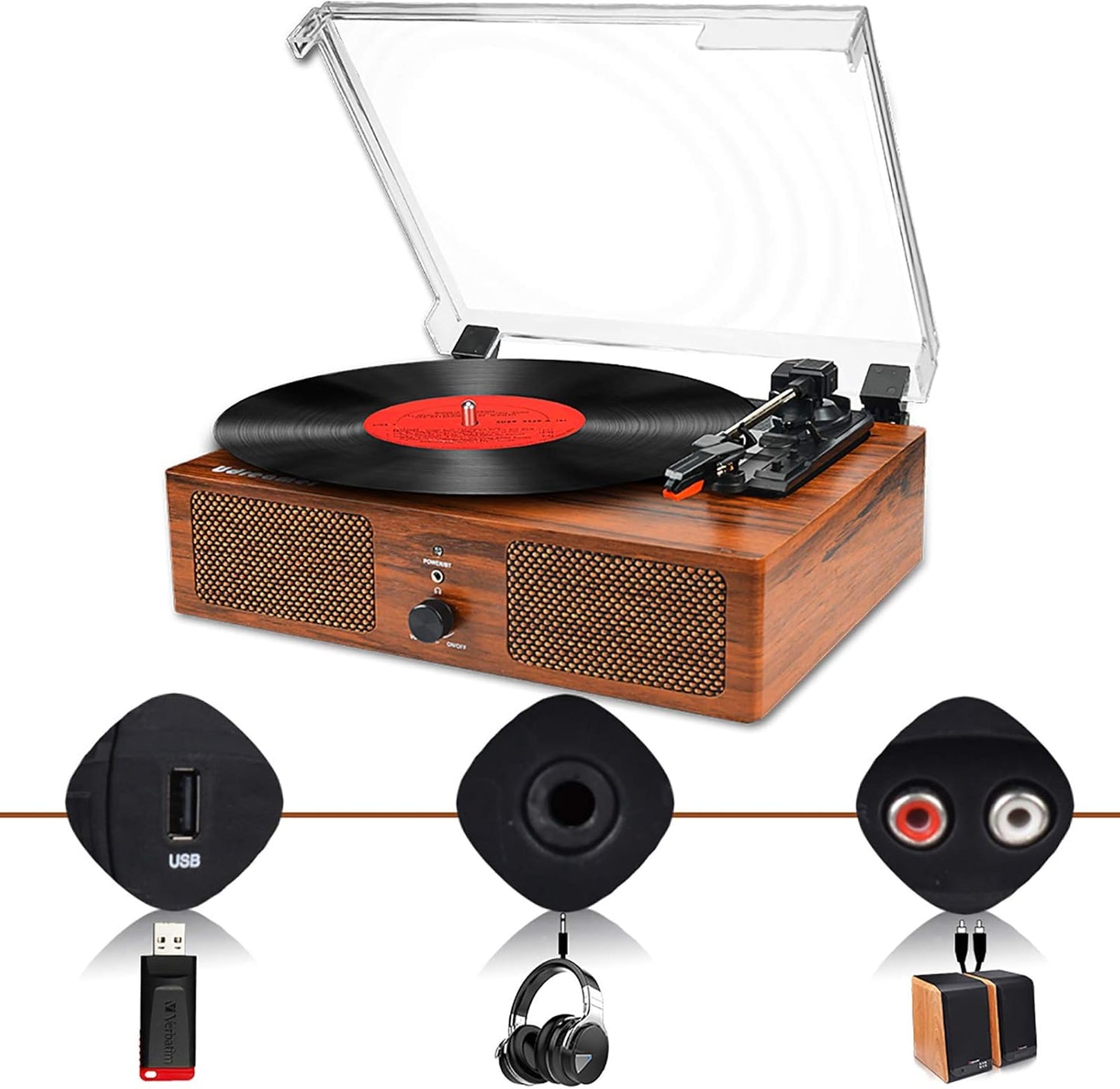 Vinyl Record Player Wireless Turntable with Built-in Speakers and USB 30