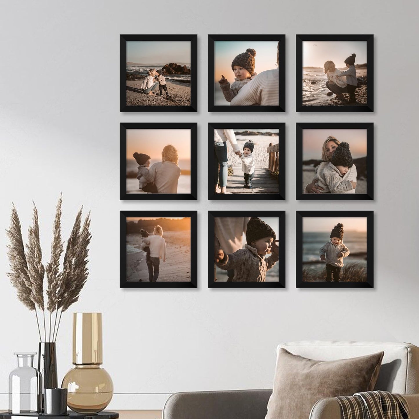 YESKAY 8x10 Picture Frame Set of 9, Display Pictures 5x7 with Mat or 8 x 10 Without Mat, Multi Photo Frames for Wall Mounting or Table Top Display, Blue BST326H