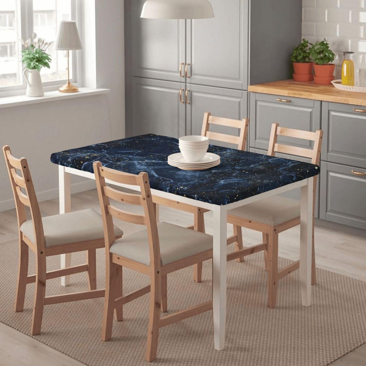 Blue Marble Rectangle Tablecloth with Elastic Edge, 5FT Table Cloths Washable Reusable Rectangular Table Cover for Kitchen Dining Party, 60" L X 30" W BST202