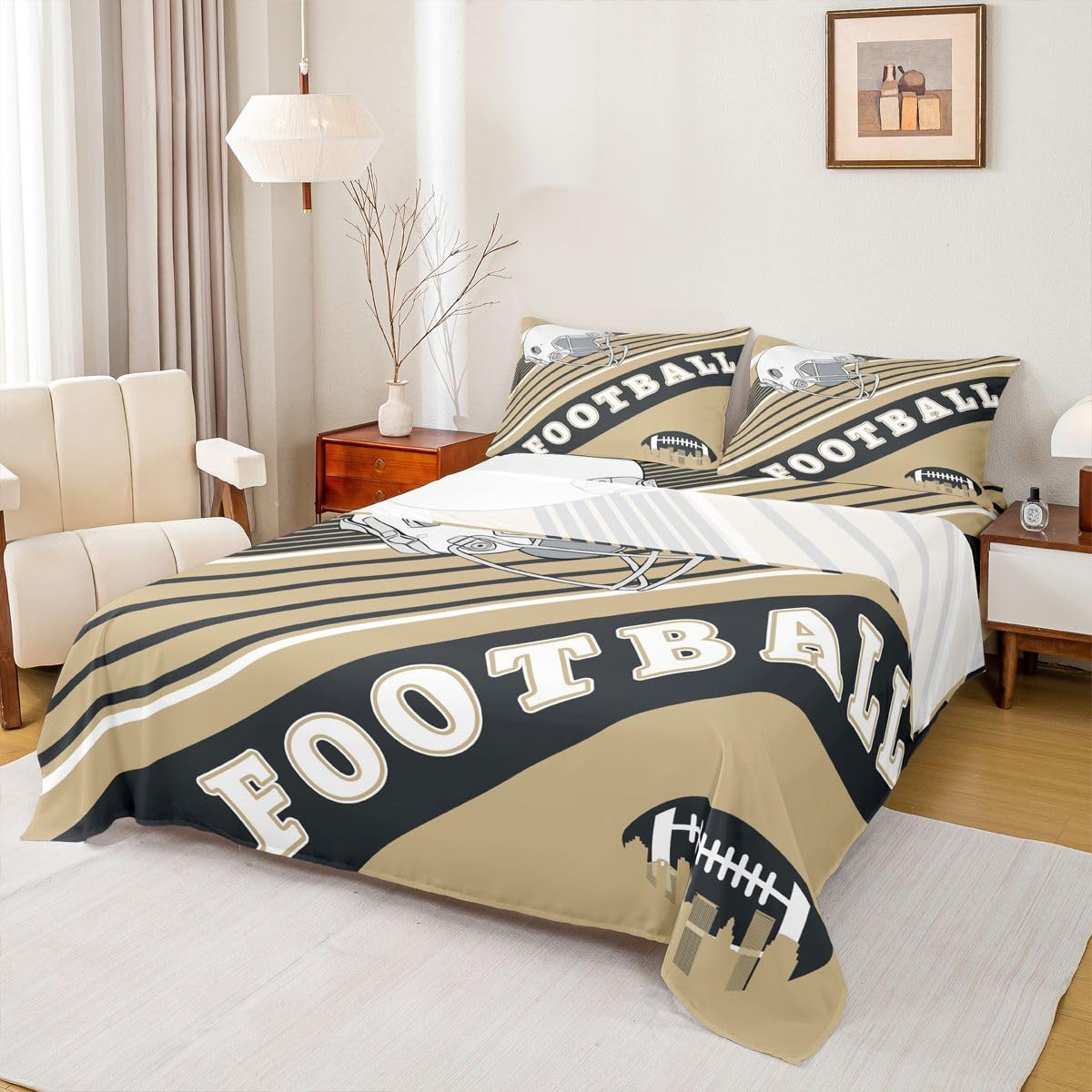 Erosebridal Gridiron Sheet Set Sports Ball Game Sheets Twin for Boys Girls Rugby Competition Game Bed Sheets Set, Football Themed Bedding Set with 1 Pillowcase BST326H