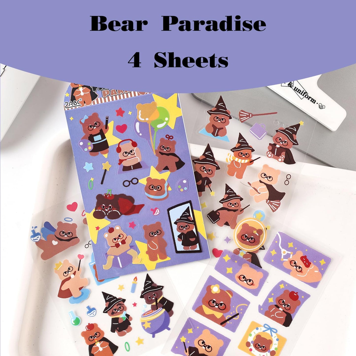 Deco Stickers Pack of 24 Sheets Korean Style Photocard Animal Rabbit Beer Confetti Polco Decorative Stickers for Scrapbooking (Cream) WN420