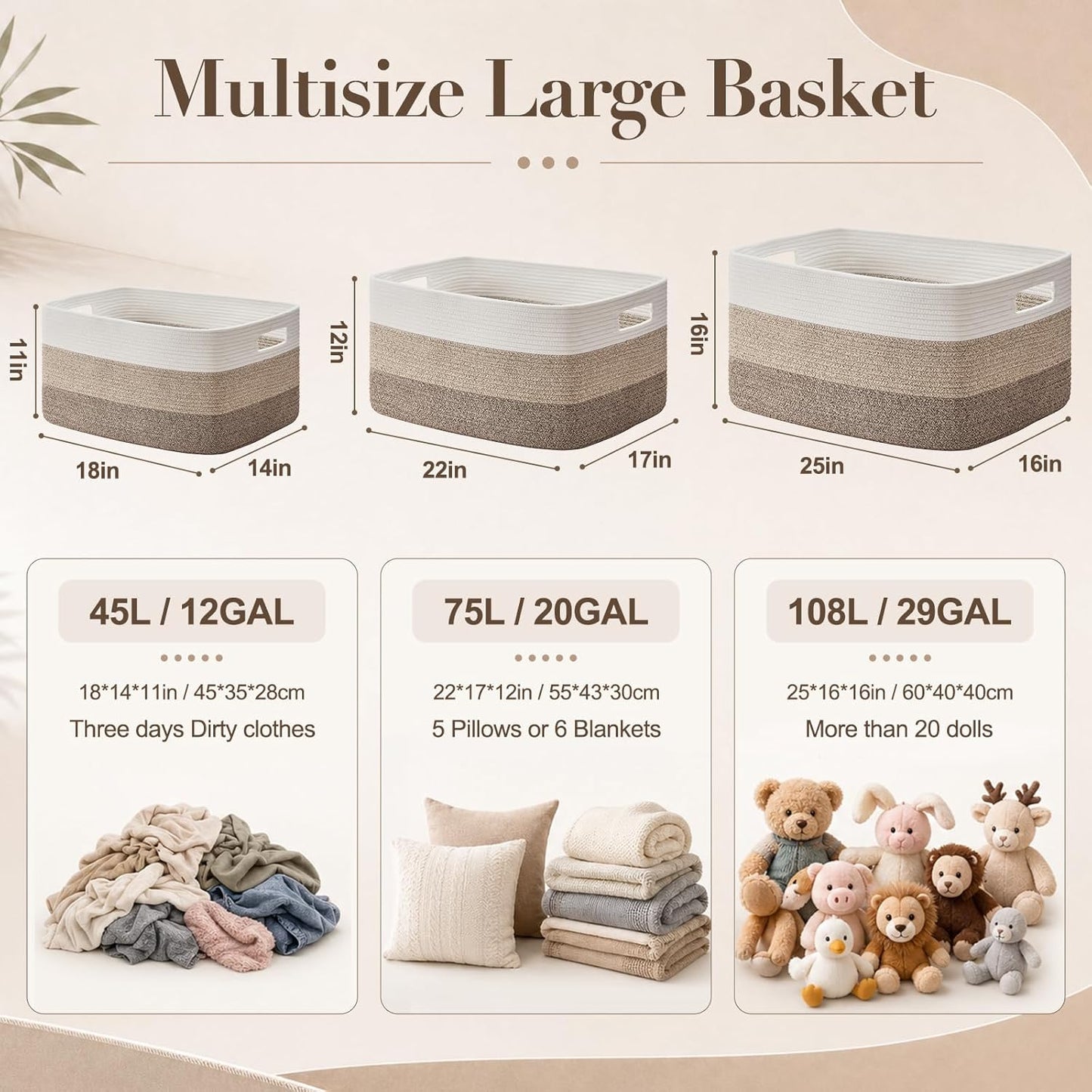 OIAHOMY Large Blanket Basket, 22”x17”x12” Rectangle Woven Baskets RD12