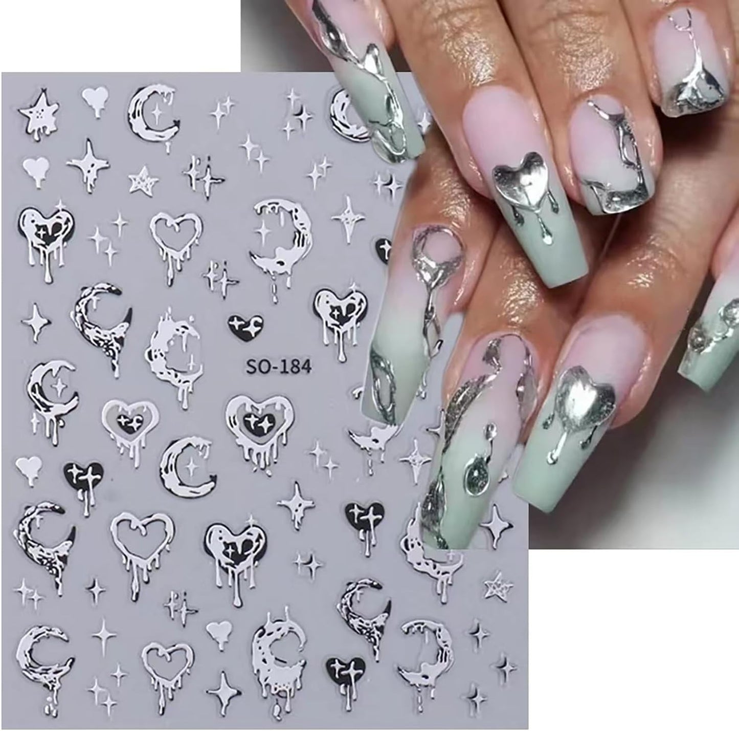 Liquid Butterfly Nail Art Sticker Decals Black Gold Black Silver Butterfly Moon Design Nail Decals 3D Self-Adhesive Nail Art Supplies Heart Nail Art Sticker Decoration for Women Manicure Supplies BST326L