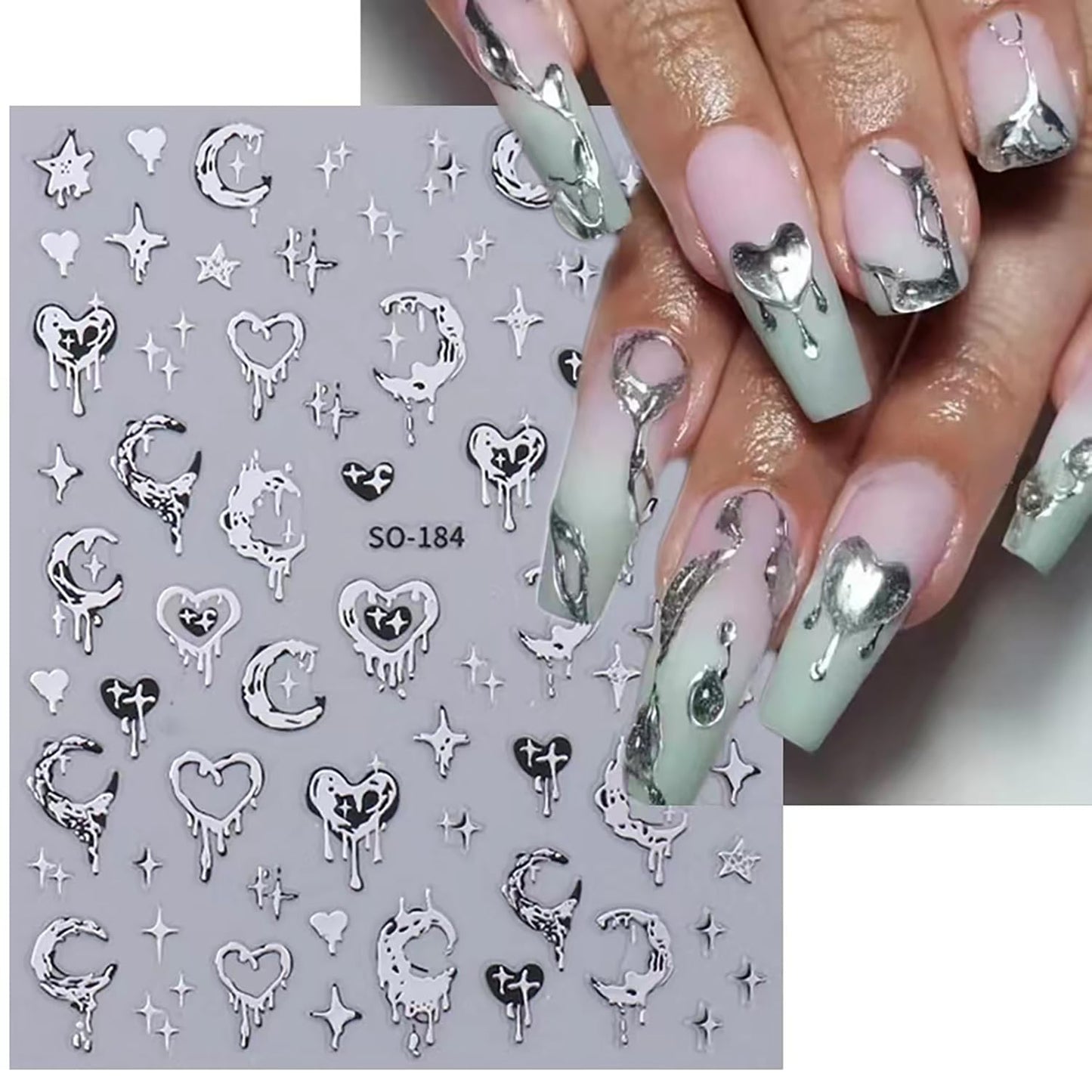 Liquid Butterfly Nail Art Sticker Decals Black Gold Black Silver Butterfly Moon Design Nail Decals 3D Self-Adhesive Nail Art Supplies Heart Nail Art Sticker Decoration for Women Manicure Supplies BST326L