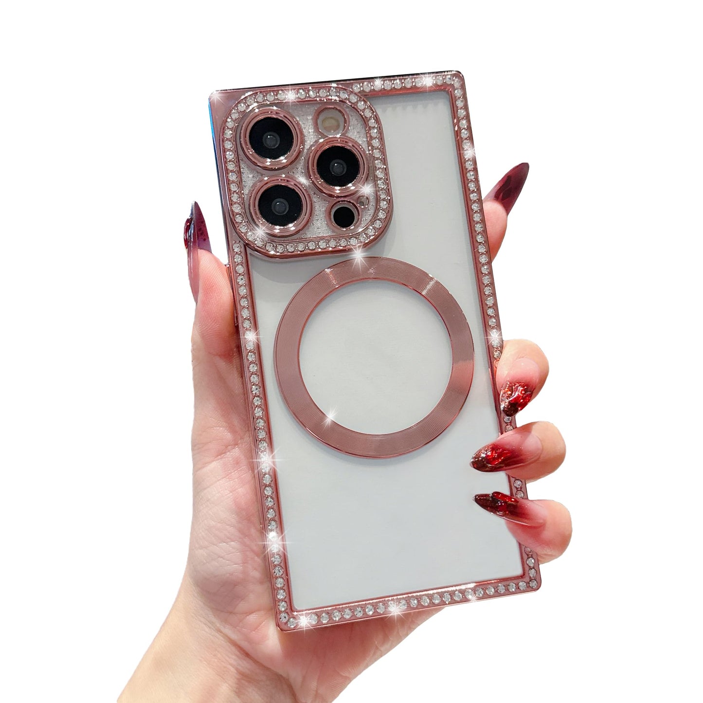 Owncase Magnetic for iPhone 13 Pro Case, Compatible with Magsafe, Crystal Diamonds Glitter Electroplated Edge Soft TPU Clear Phone Case for Women Girls, Gold WN420
