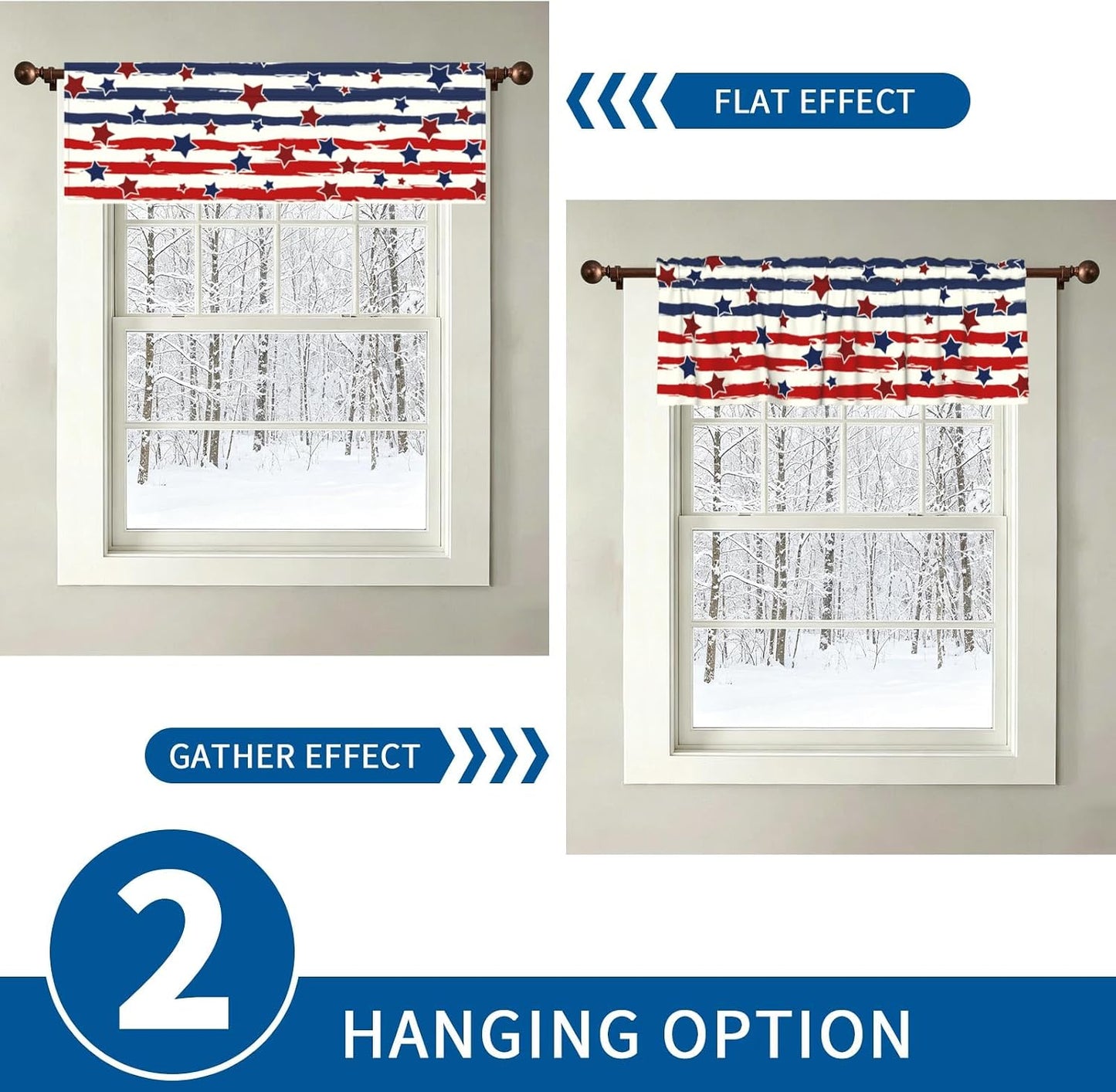 4th of July Kitchen Valances for Windows 2 Pack 54"x18" Patriotic Stars and Stripes Short Curtains Americana Independence Day Memorial Day Window Treatment Rod Pocket Valance for Living Room Decor BST326L