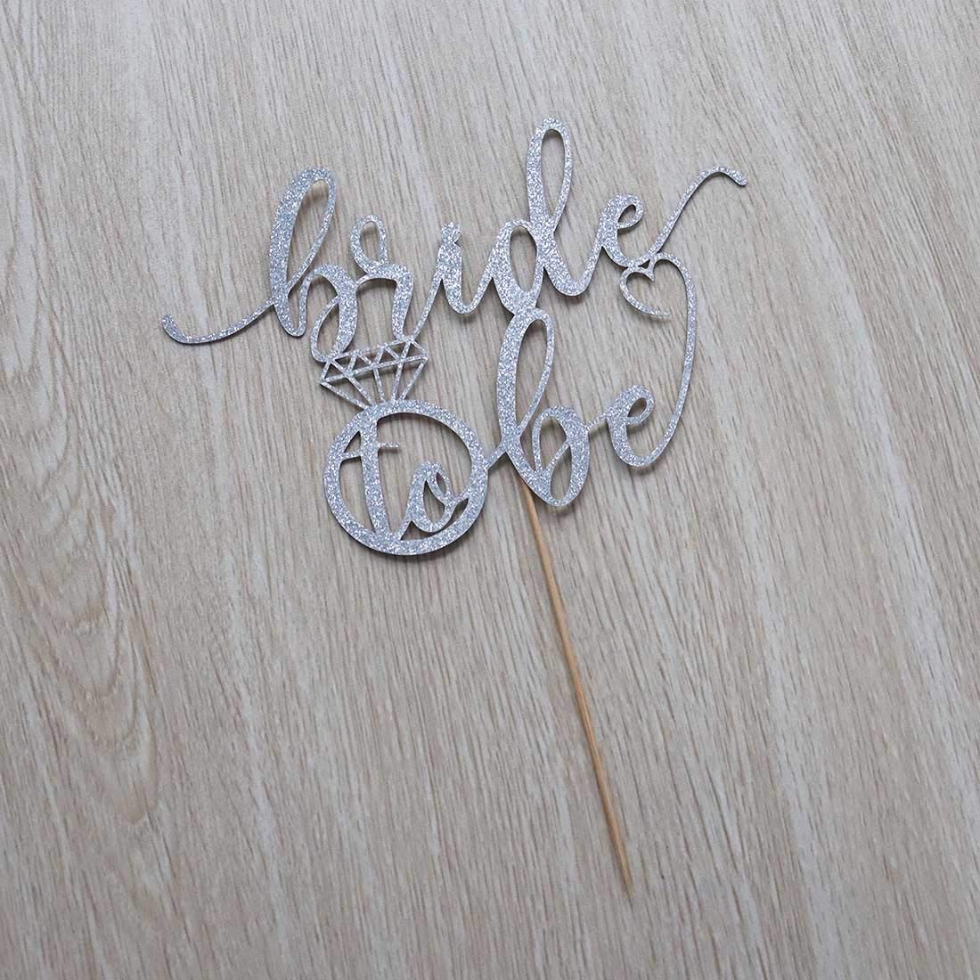 Bride to Be Cake Topper for Bridal Shower / Wedding Shower / Engagement / Bachelorette / Hen Party Decorations, Double Sided Silver Glitter BST220