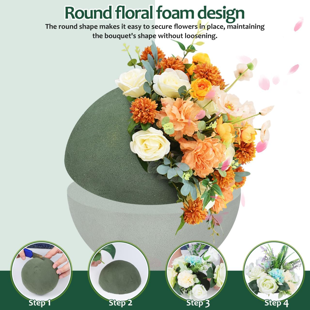 BESTOYARD Floral Foam Full Balls, 4.72" W x 4.72" H Round Green Dry & Wet for Flower Fresh or Artificial Flower Arrangements, Florist Ball for Craft Supplies, Wedding, Birthdays, Home Decor BST326H