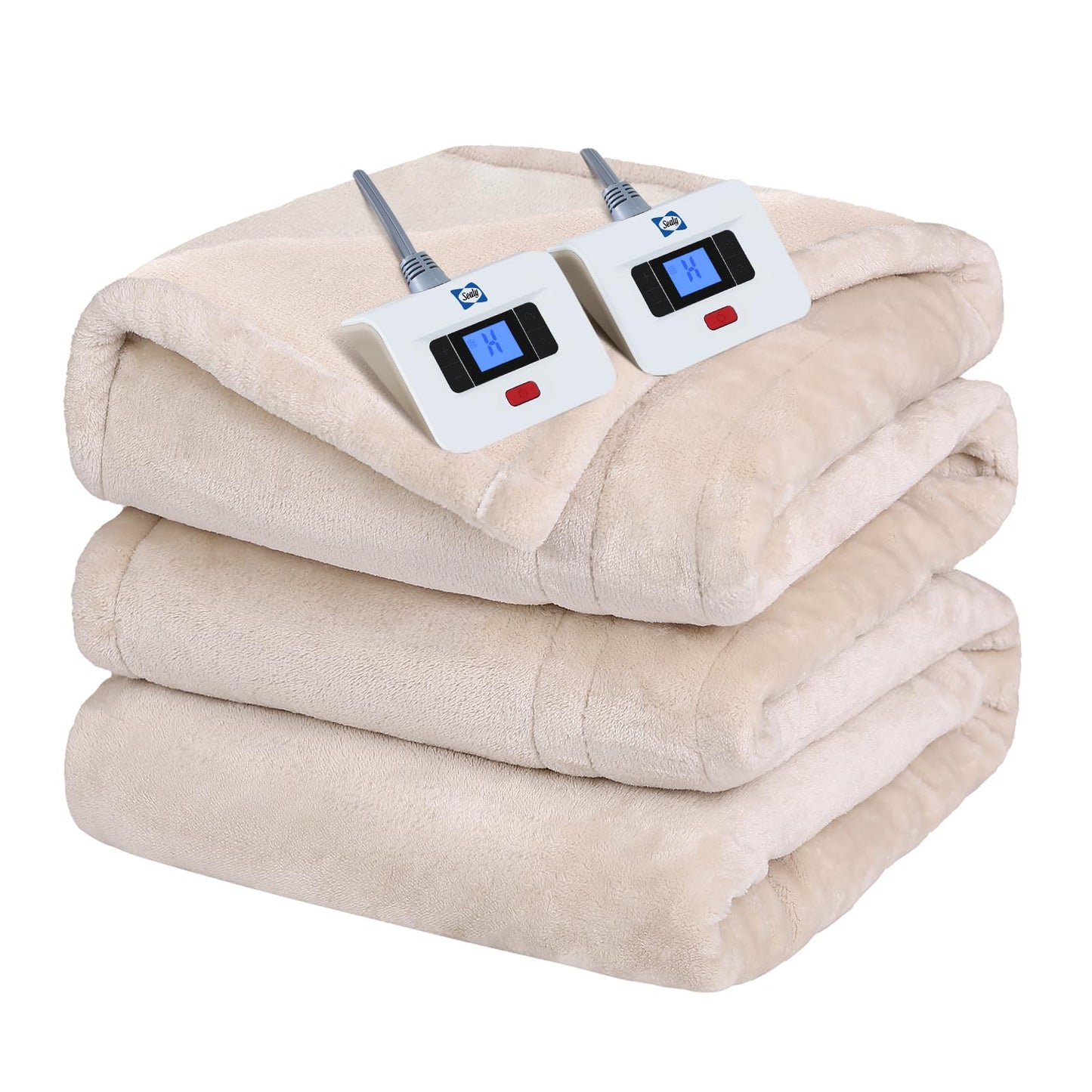 Sealy Heated Electric Blanket Queen Size, Flannel Electric Blanket with 10 Heating Levels & 1-12 Hours Auto Shut Off, Fast Heating Warming Blanket, Machine Washable, Grey, 84 x 90 Inch