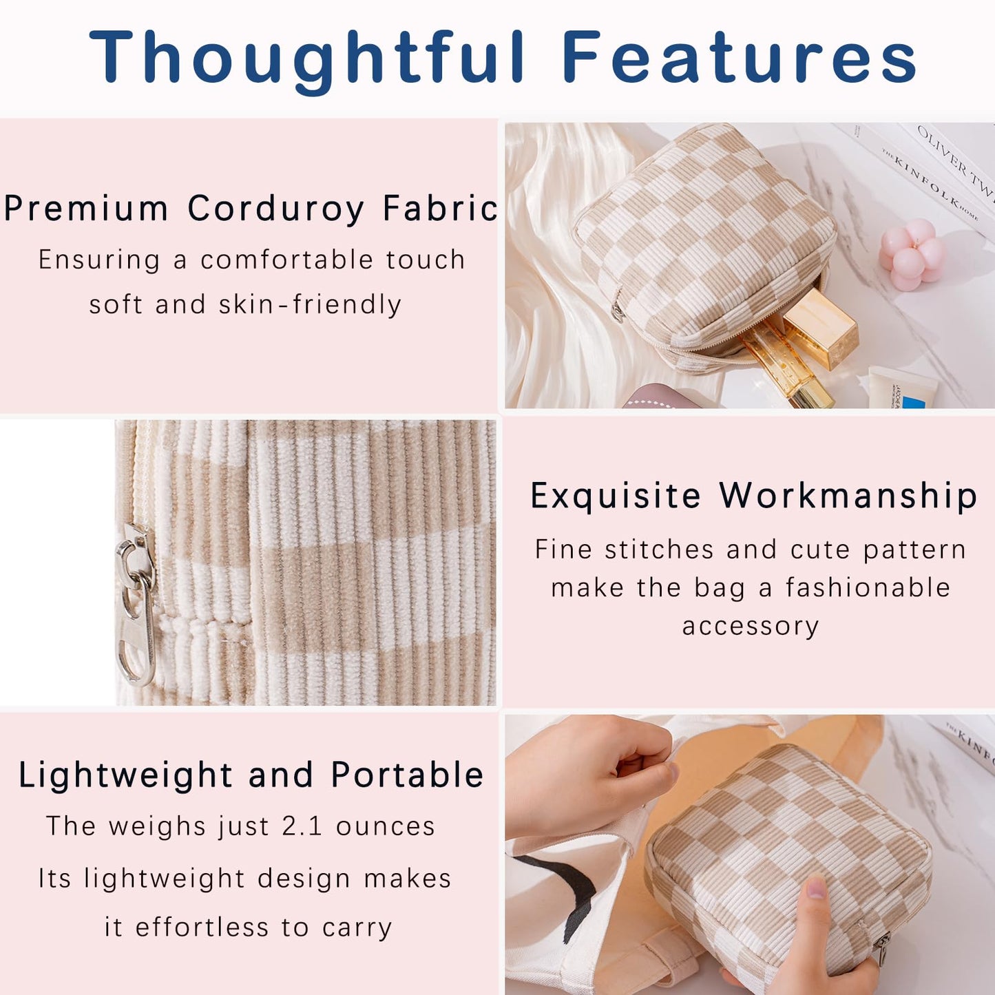 uekeboag Cute Small Corduroy Zipper Makeup Bag, Mini Coquette Aesthetic Pouch with Bear Pattern for for Purse,Key Pocket Lipstick Bag Card Holder Data Cable Organizer (12Hot Pink) BST220