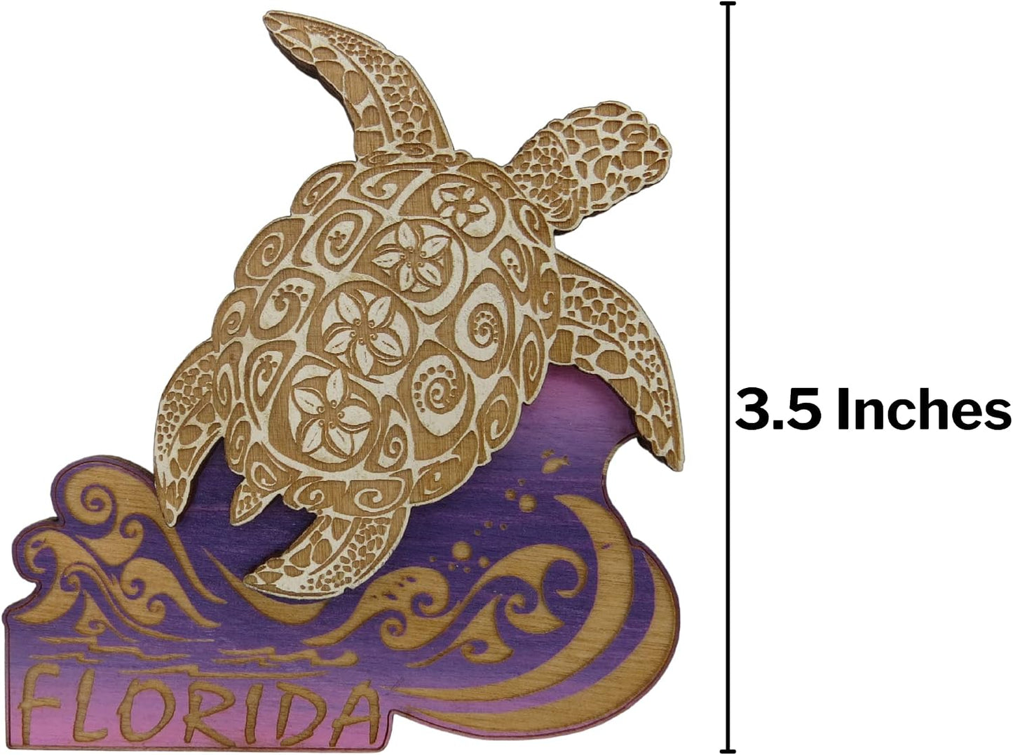 Wooden Painted Florida Sea Turtle Laser Cut Magnet, Burned Rustic Souvenirs or Collectible Accessories for Refrigerators, Lockers, and Whiteboards, 3.5 Inches BST220