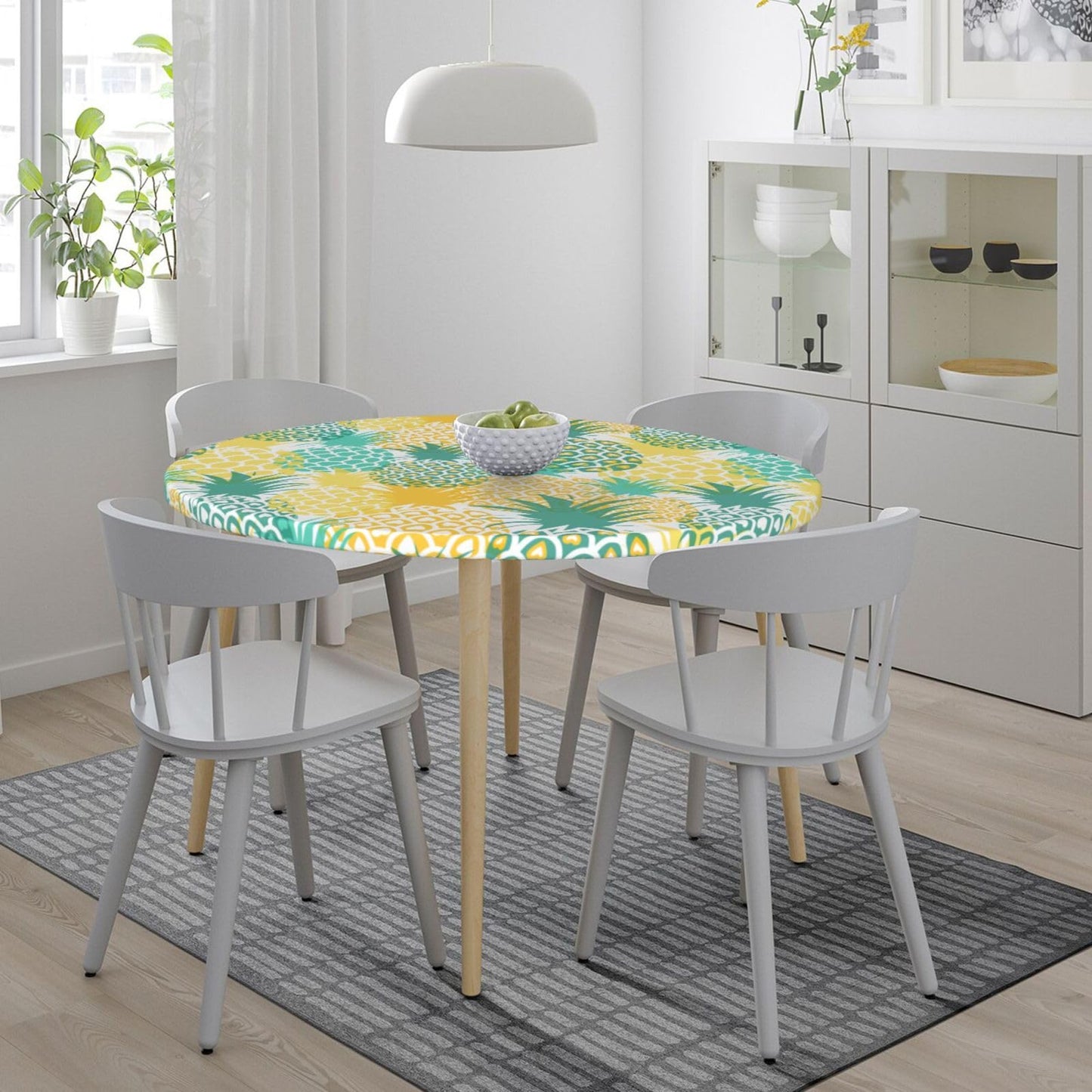 Blue Petal Mandala Pattern Tablecloth with Elastic Edge, Round Table Cover Washable Reusable Bohemian Table Cloths for Kitchen Dining Party, Medium (Fits 45-50 in) BST202
