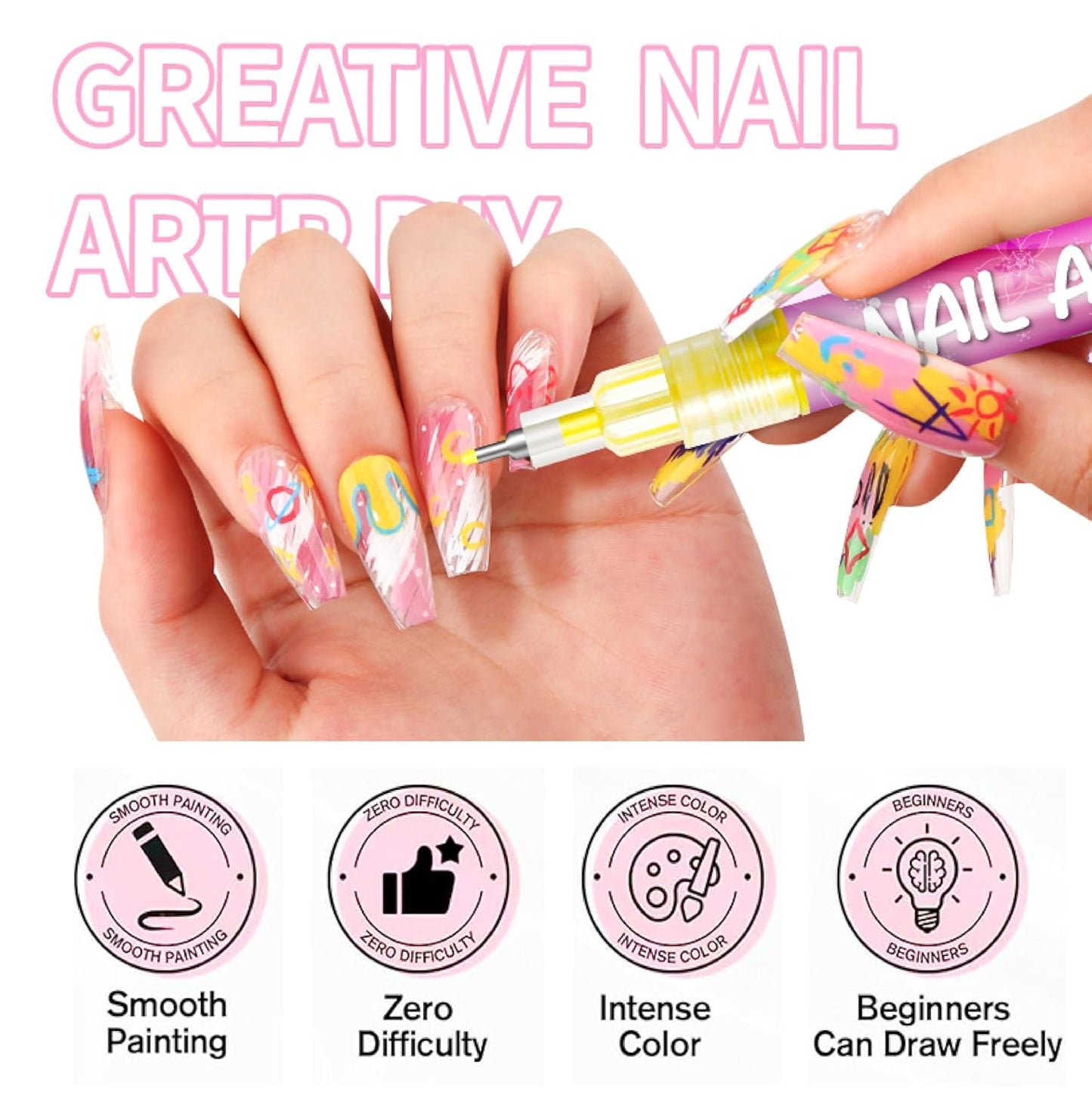 Nail Art Pens Set, 0.5mm Quick Dry Dotting Liner Markers | Upgrade Nails Art Markers Nail Pens for Girls Quick Dry Graffiti Dotting Point Liner Pens for Home Salon BST220