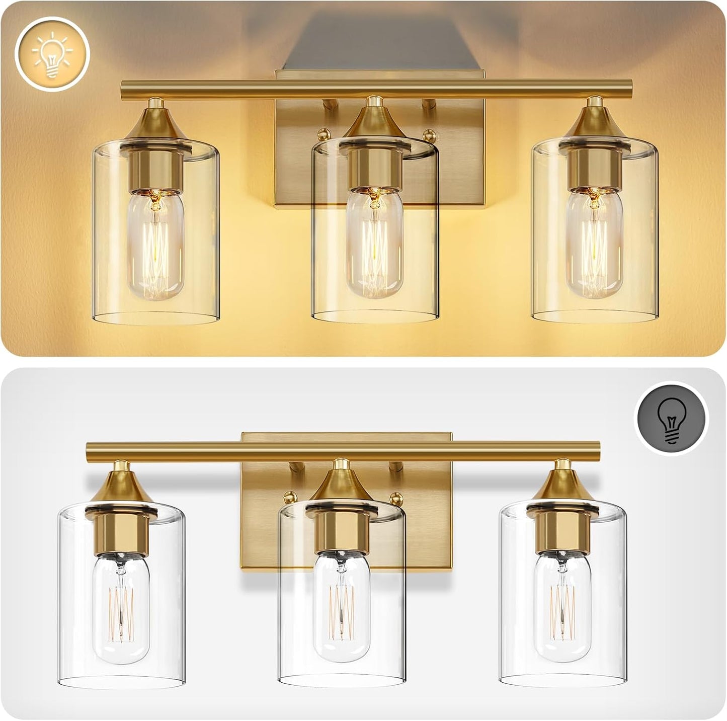 Gold Bathroom Light Fixtures,3-Light Vanity Lights RD12