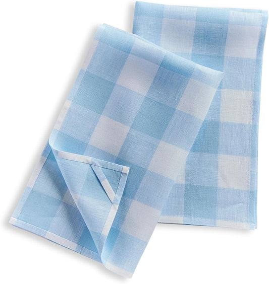 Solino Home 100% Linen Tea Towels Blue Bell Check, 16.5 x 26.5 in, Set of 2 | Buffalo Check Tea Towels absorbent and quick drying; buffalo checkered weave, mitered corners; Pure Linen; OEKO-TEX Certified BST326SOLH