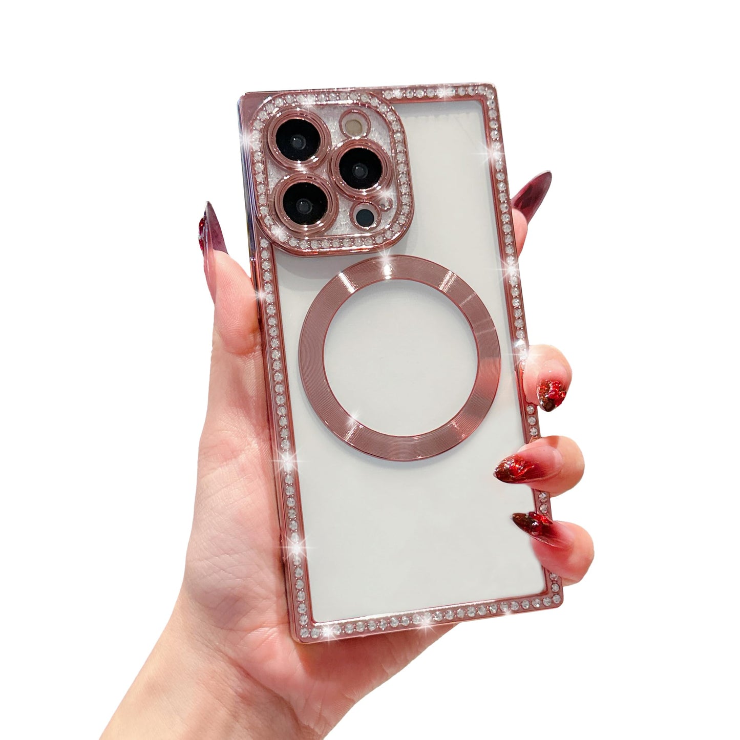 Owncase Magnetic for iPhone 13 Pro Case, Compatible with Magsafe, Crystal Diamonds Glitter Electroplated Edge Soft TPU Clear Phone Case for Women Girls, Gold WN420