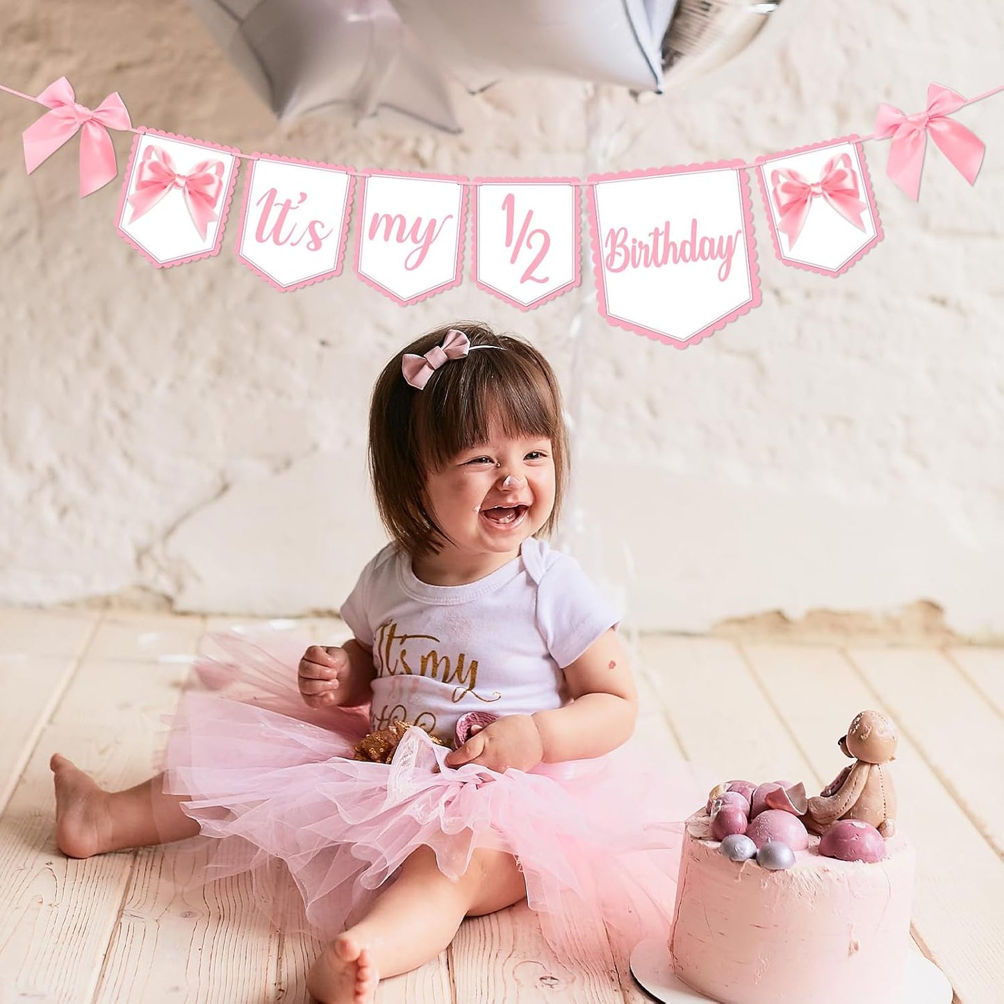 Half Birthday Decoration It's My 1/2 Birthday Banner with Pink Ribbon Bow Six Months Girl Party Decoration for Girls Kids Little Princess Baby Shower Party Supplies Sweet Photo Props BST326L