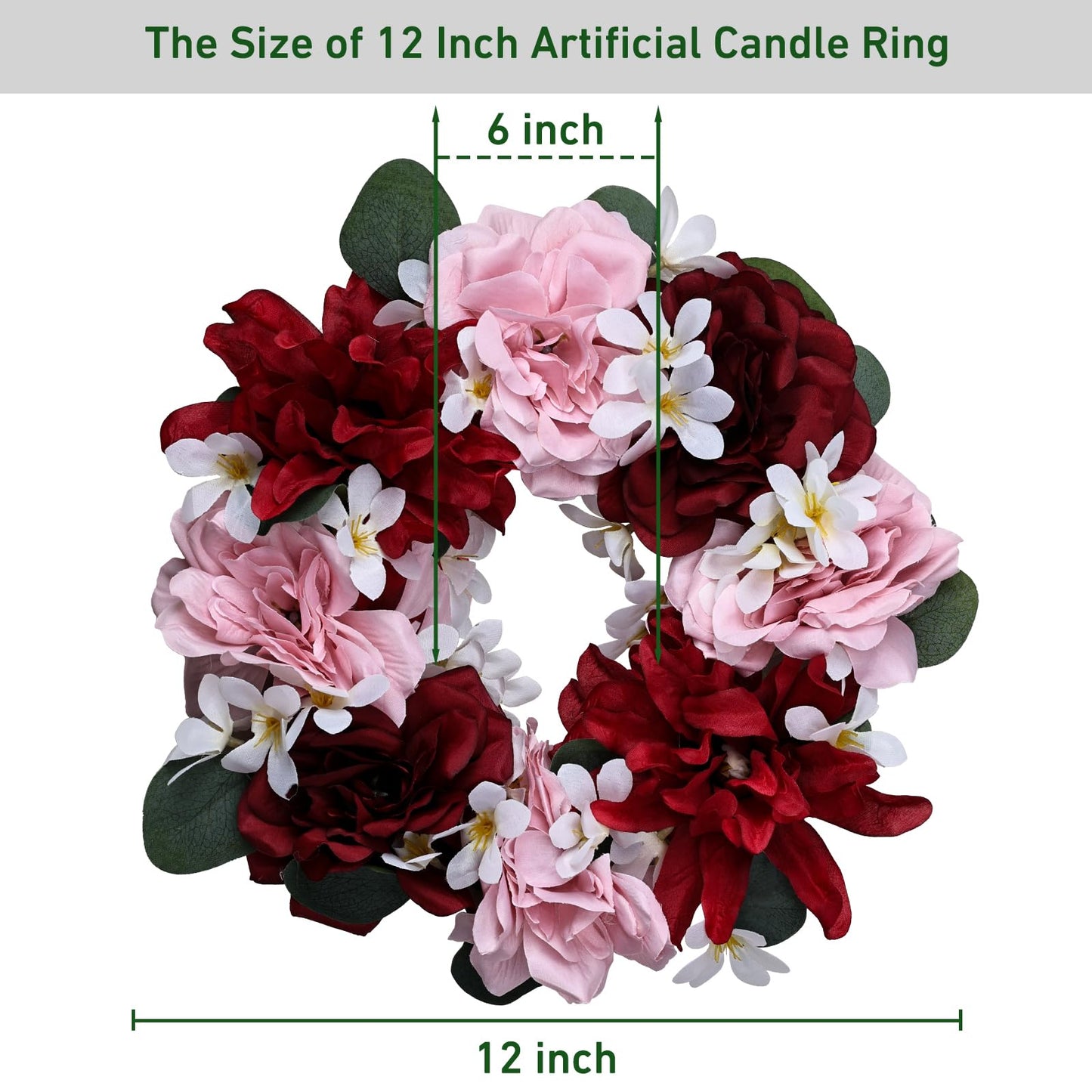 Artificial Flower Candle Rings - 6 Inch Inner Rose Floral Wreaths for Wedding Bridal Event Table Centerpieces Backdrop Decorations (Dusty Pink & White, 6 X Candle Rings) WN420