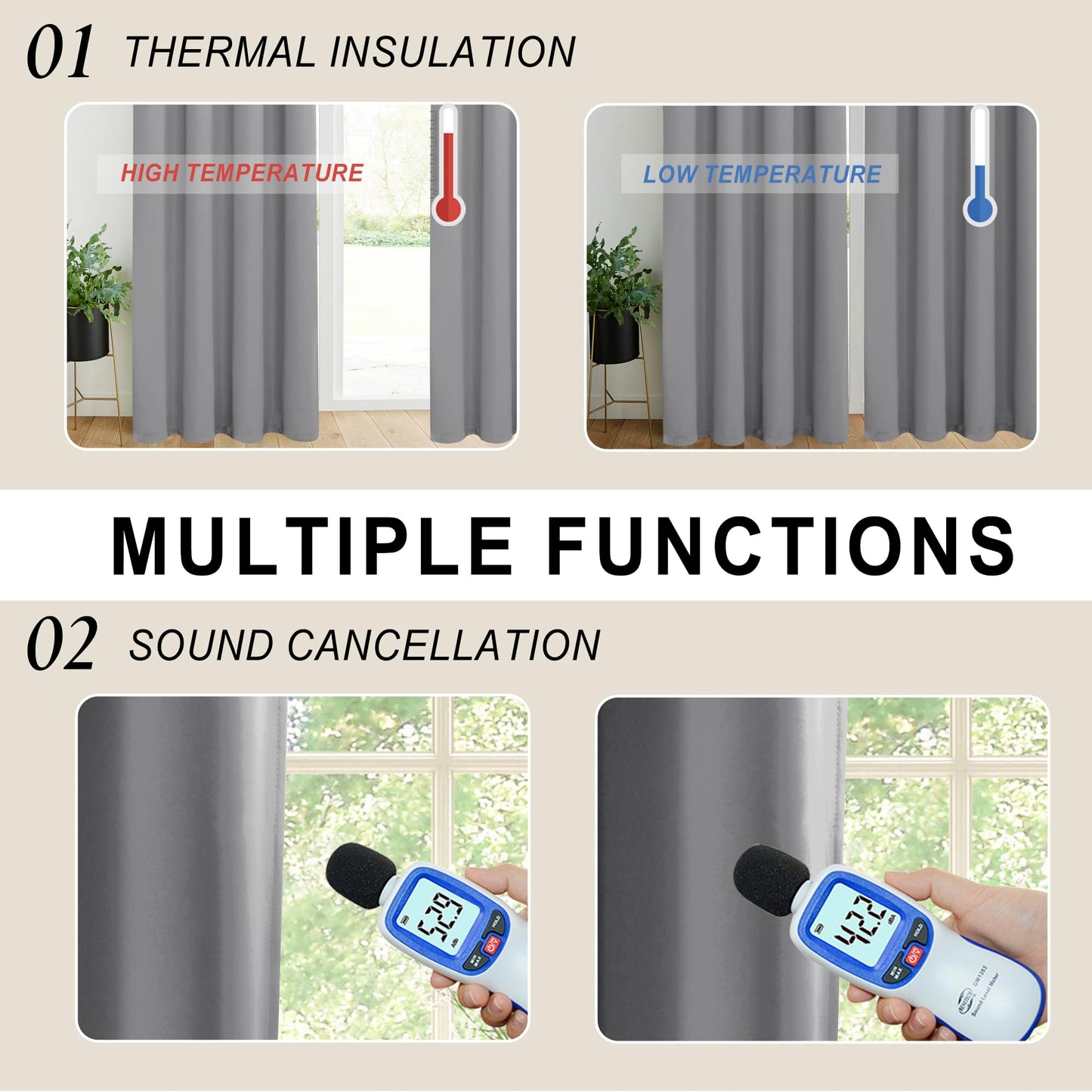 XWZO White Blackout Curtains with Tiebacks - Rod Pocket & Back Tab Heat and Full Light Blocking Window Panels for Bedroom/Nursery, 84 Inches Long Thermal Insulated Draperies, W42 x L84, Set of 2 BST326H