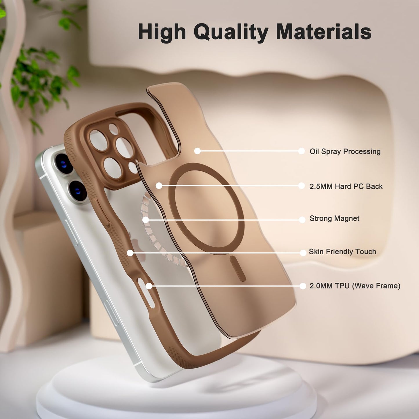 QVLANG Case for iPhone 16 Pro Max, Cute Wave Cover Case, Upgraded[Full Camera Protection][Compatible with Magsafe][Military Grade Protection][Translucent Matte] Phone Case for Women Girls, Hot Pink WN420