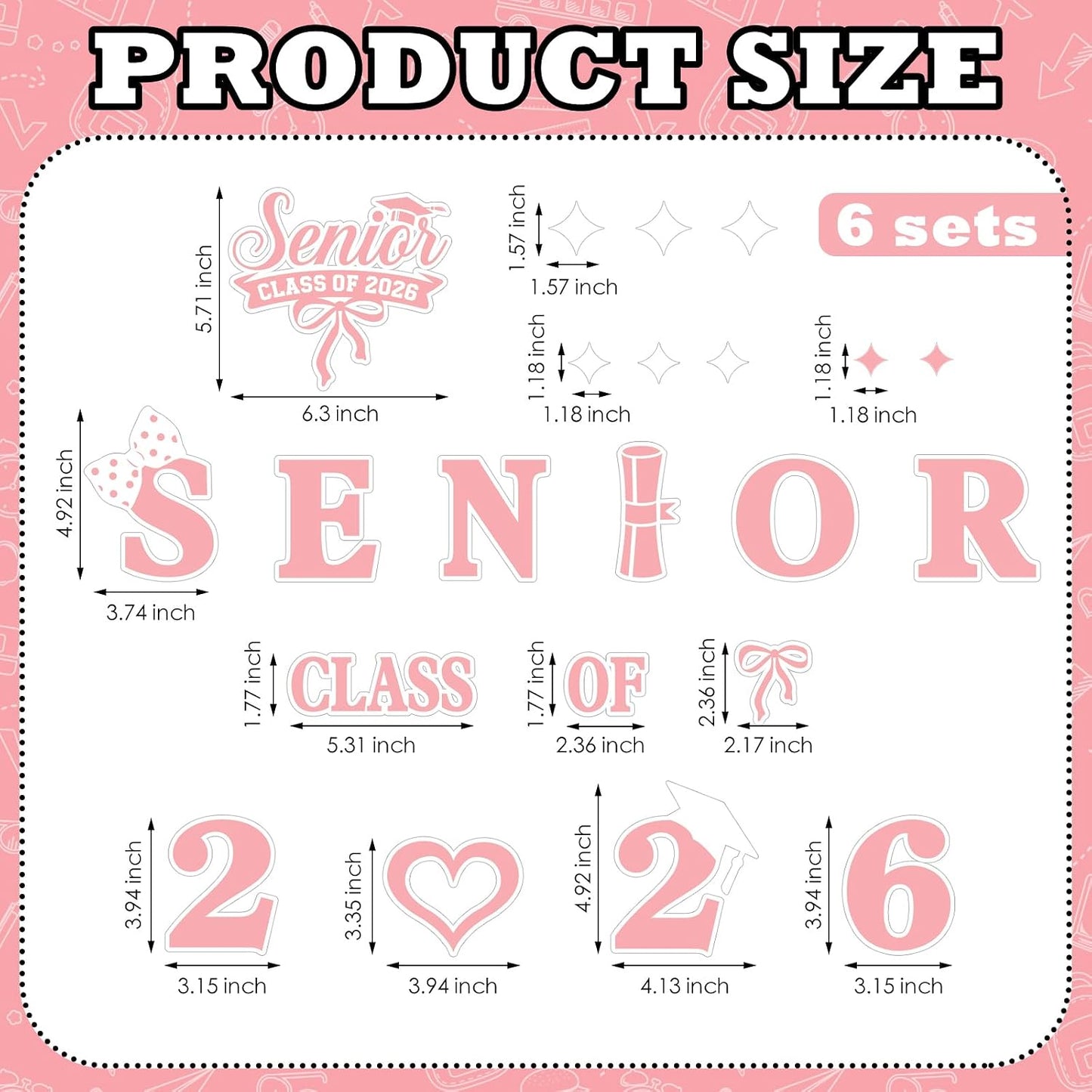 Solsew 6 Sets Class of 2026 Iron on Transfers for Overalls, Senior 2026 Iron on Patches Heat Transfer Stickers for Class Group Graduation Party Bib Pants Jeans Decorations(Pink) BST202