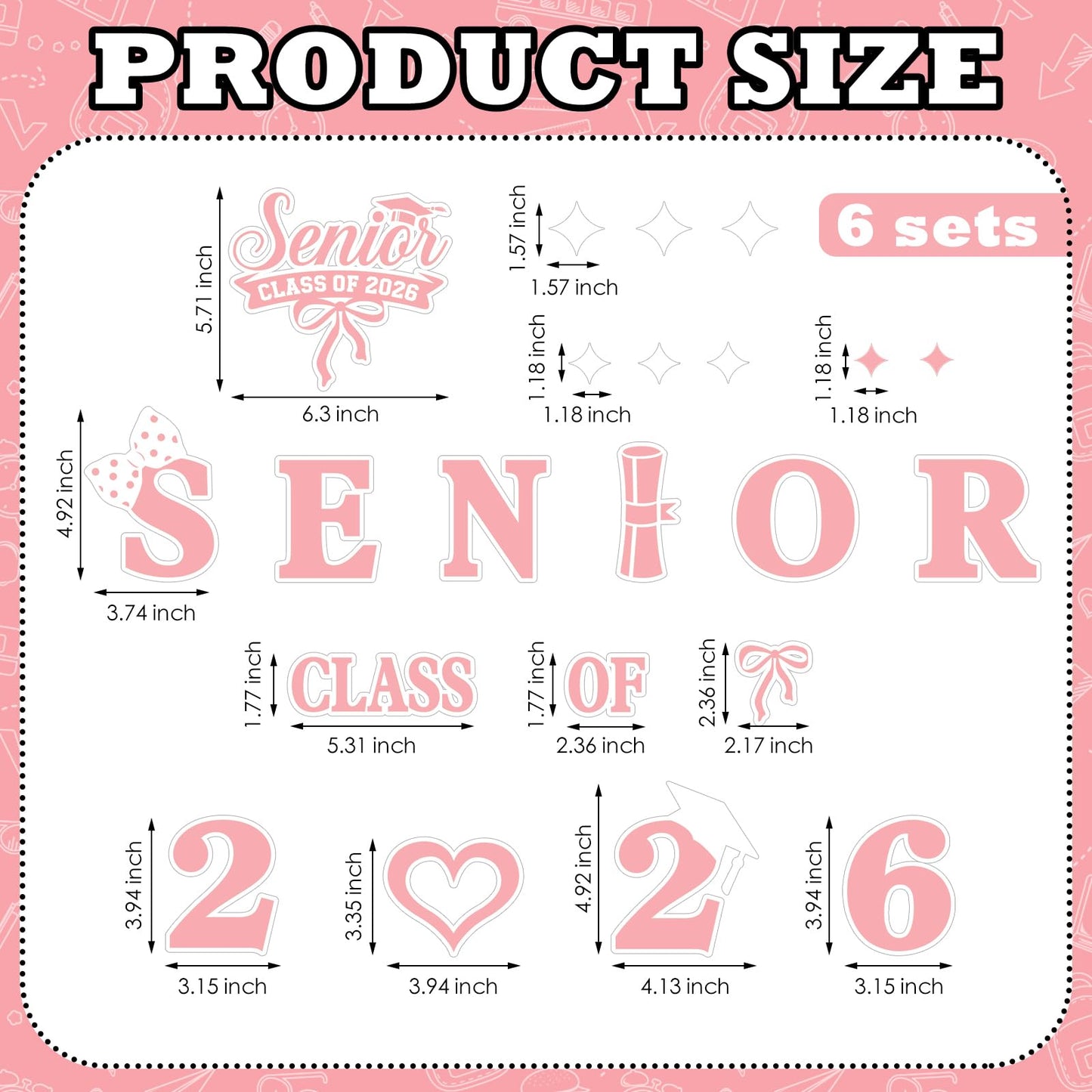 Solsew 6 Sets Class of 2026 Iron on Transfers for Overalls, Senior 2026 Iron on Patches Heat Transfer Stickers for Class Group Graduation Party Bib Pants Jeans Decorations(Pink) BST202