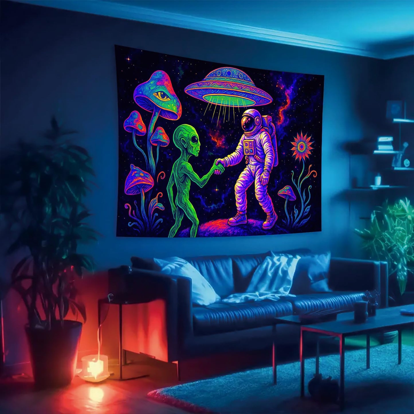 Starlit Patio Astronaut Blacklight Tapestry Trippy Forest Moon Vortex UV Reactive Galaxy Wall Hanging Psychedelic Space Poster Fluorescent Sci Fi Room Decor for Bedroom Dorm Gaming Lounge 78 x 59 Inch BST220