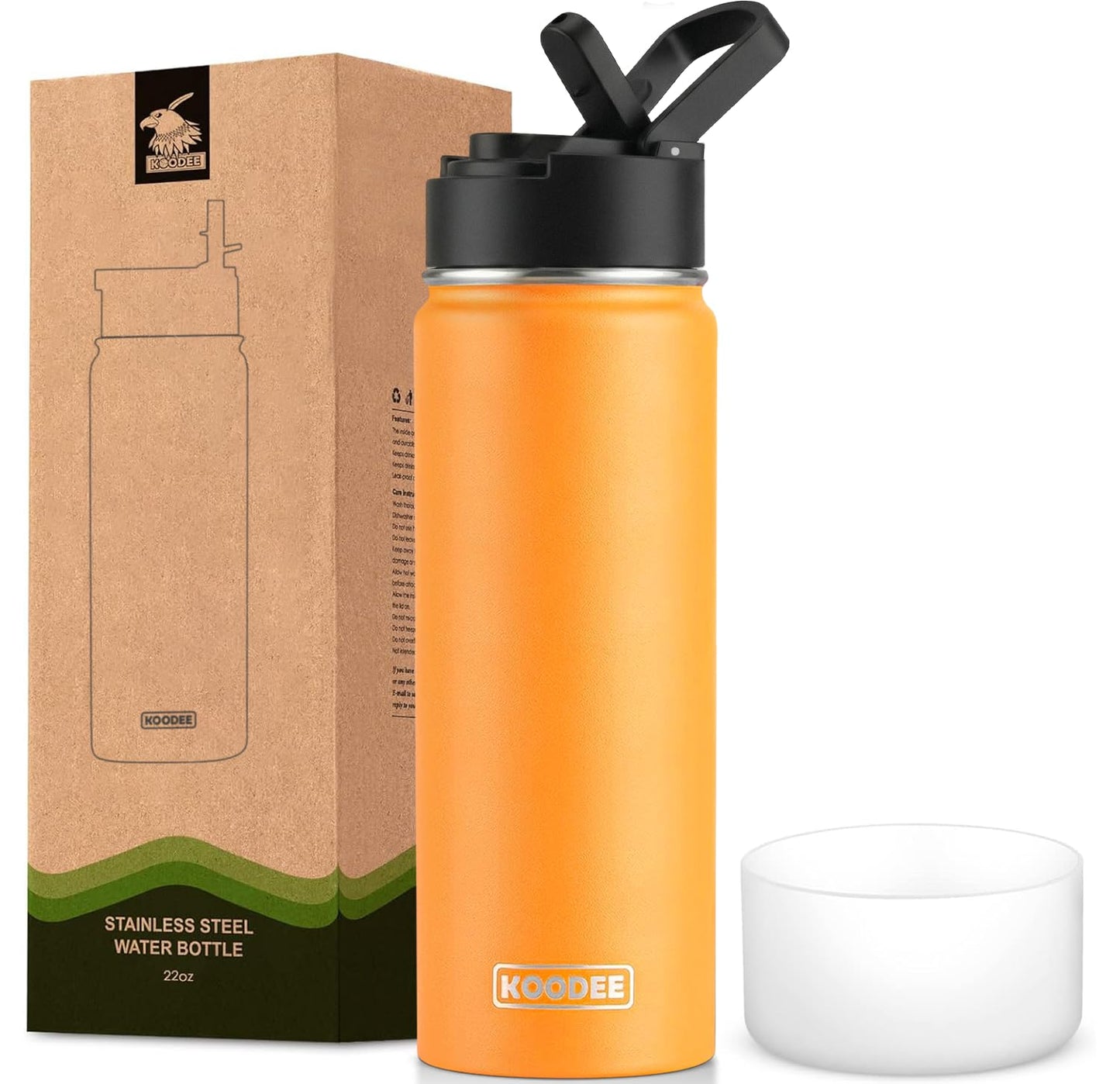 koodee Water Bottle-12 oz Stainless Steel Double Wall Vacuum Insulated Water Bottle for School-Wide Mouth Flask with Straw Lid (Teal) BST220