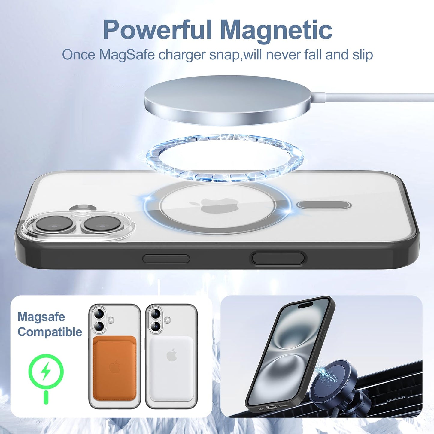 PULOKA for iPhone Case Compatible with Magsafe, Color Bumper & Clear TPU Back Hybrid Shockproof Cover (White, iPhone 16 Pro Max) WN420