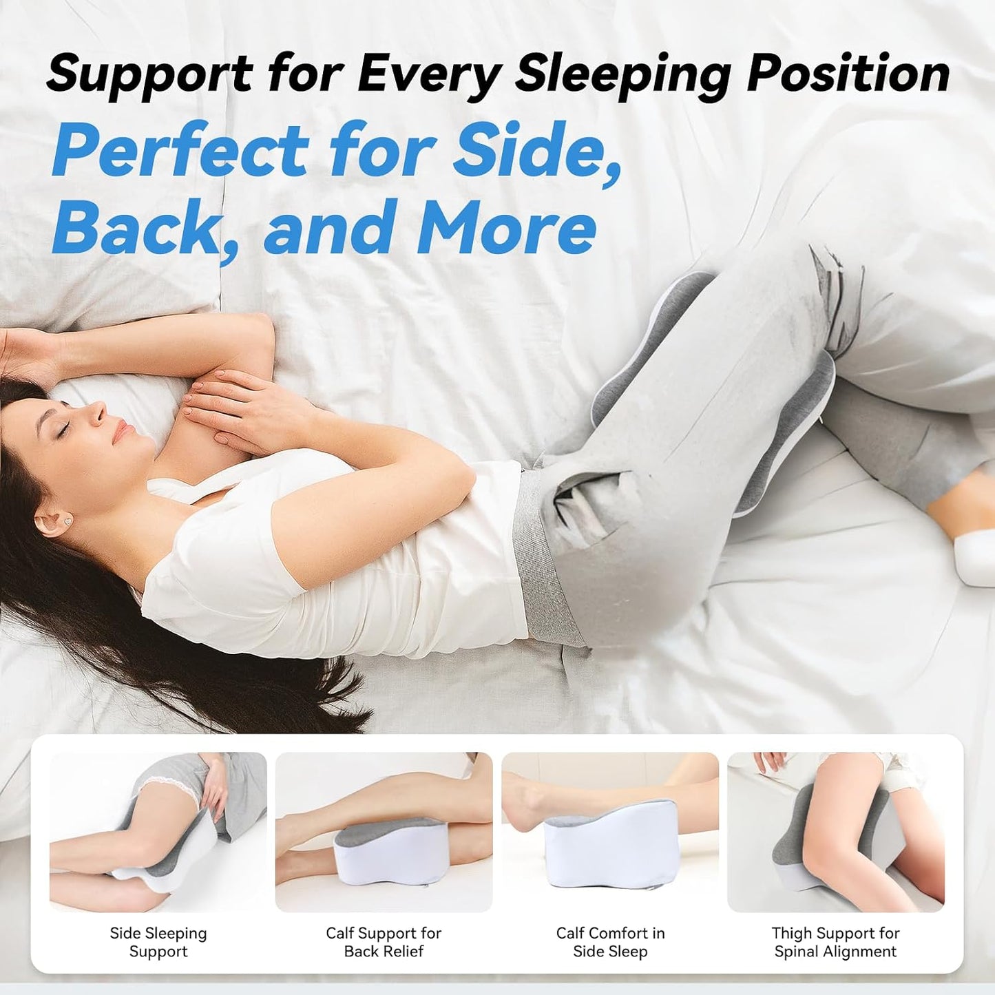 UJPFEO Knee Pillow for Side Sleepers,Leg Pillows for Sciatica,Knees,HIPS,Joints Between Legs,Back Pain Relief When Side Sleeping Spine Alignment Support for Knee Surgery Recovery,Grey WN420