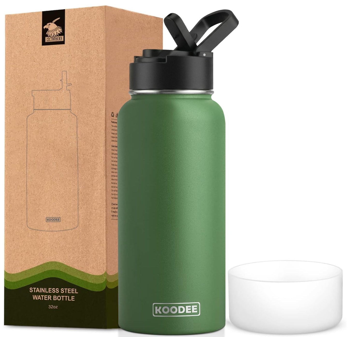 koodee Water Bottle-12 oz Stainless Steel Double Wall Vacuum Insulated Water Bottle for School-Wide Mouth Flask with Straw Lid (Teal) BST220