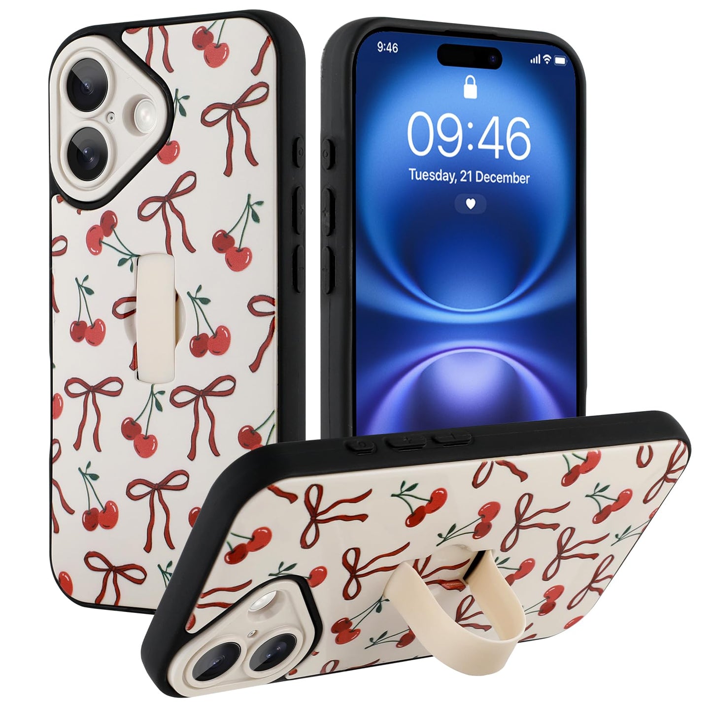 Compatible with iPhone 13 Case, Cute Cheetah Leopard Pattern | Built in Adjustable Wrist Strap Grip Hand Holder Stand Shockproof Kickstand Cover for Women Girls (Black White) WN420
