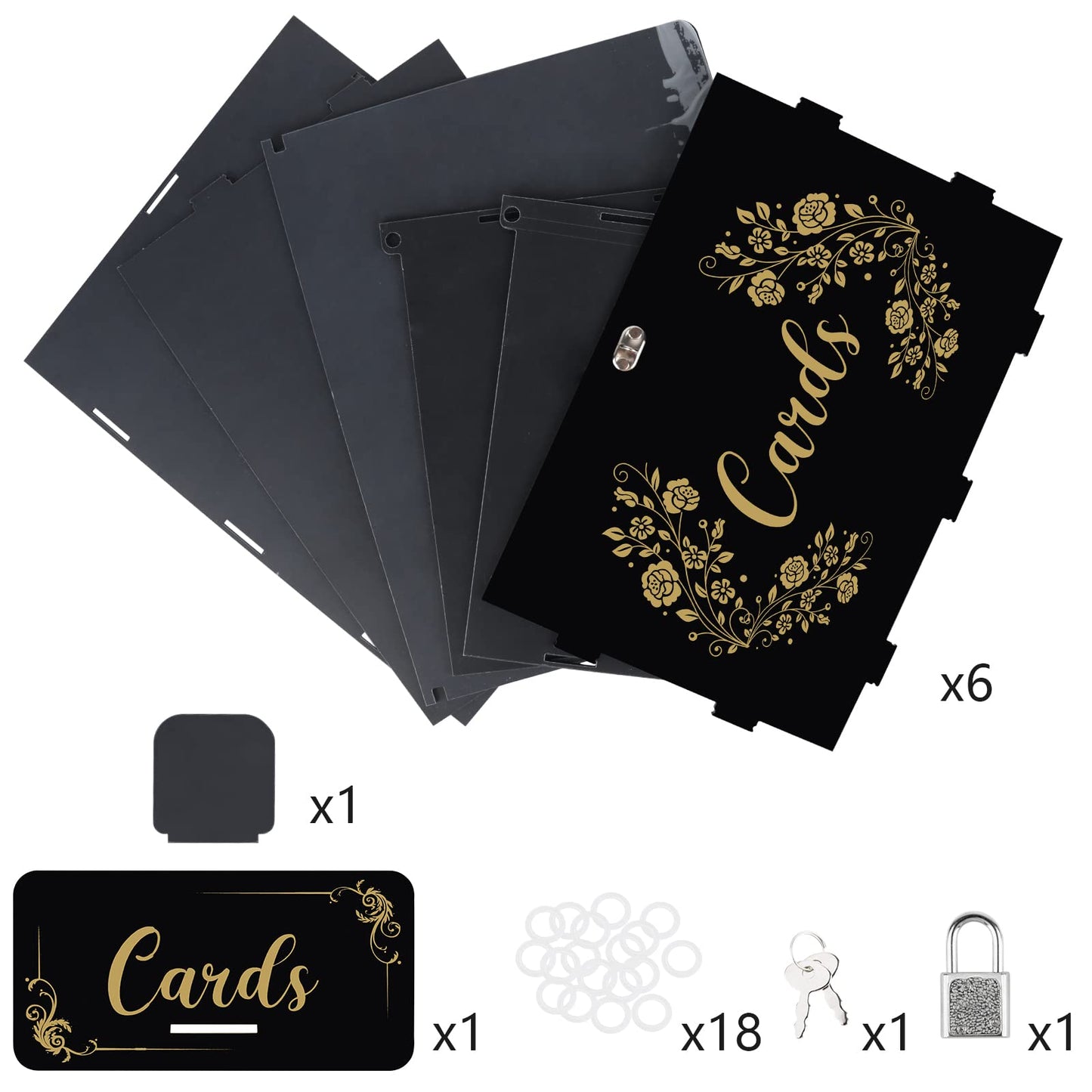 Fowecelt Acrylic Wedding Card Box with Lock Black Card Box DIY Large Rustic Card Box for Wedding Reception Bridal Shower Birthday Baby Shower Party Graduation Decorations (10x10x10 Inch) BST326H