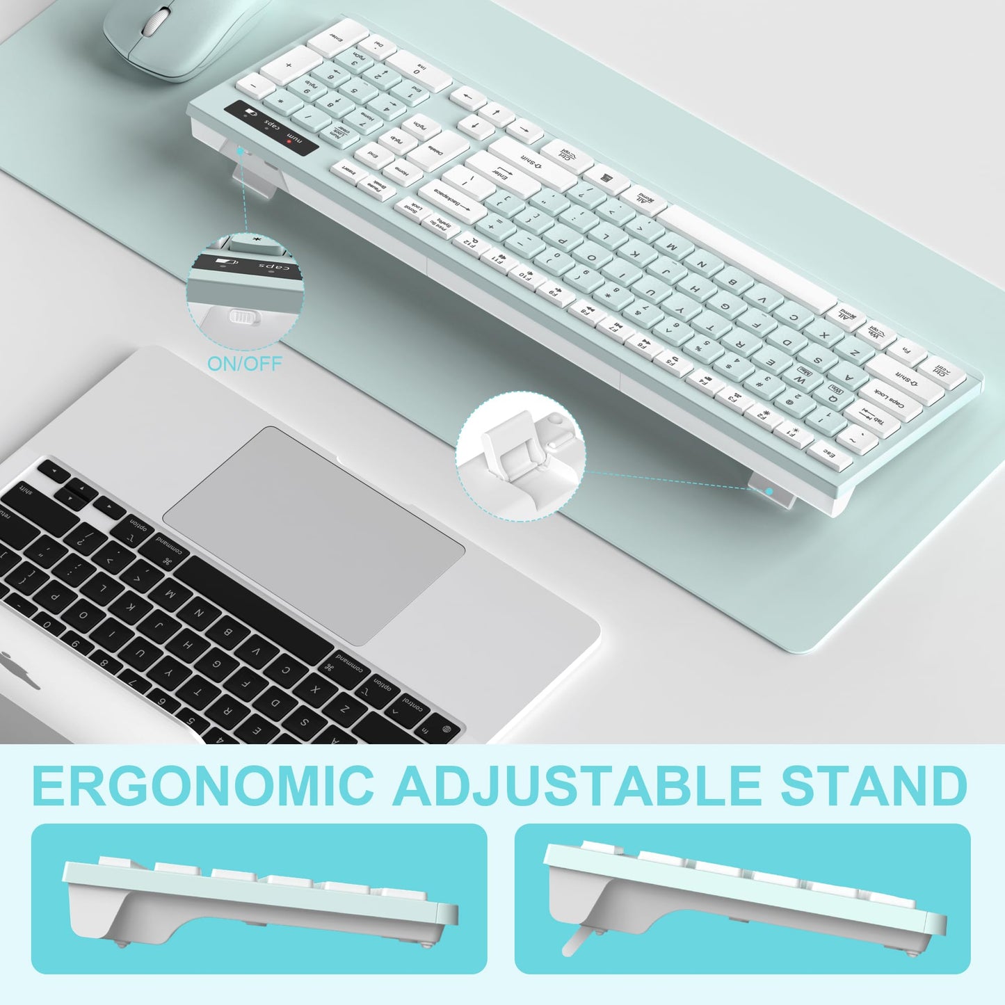 Wireless Keyboard and Mouse Combo, Full-Sized Wireless Keyboard and Adjustable DPI Mouse, 2.4GHz USB Receiver, Silent Keyboard and Mouse for PC, Windows, MAC, Desktop, Laptop (Avocado Green)