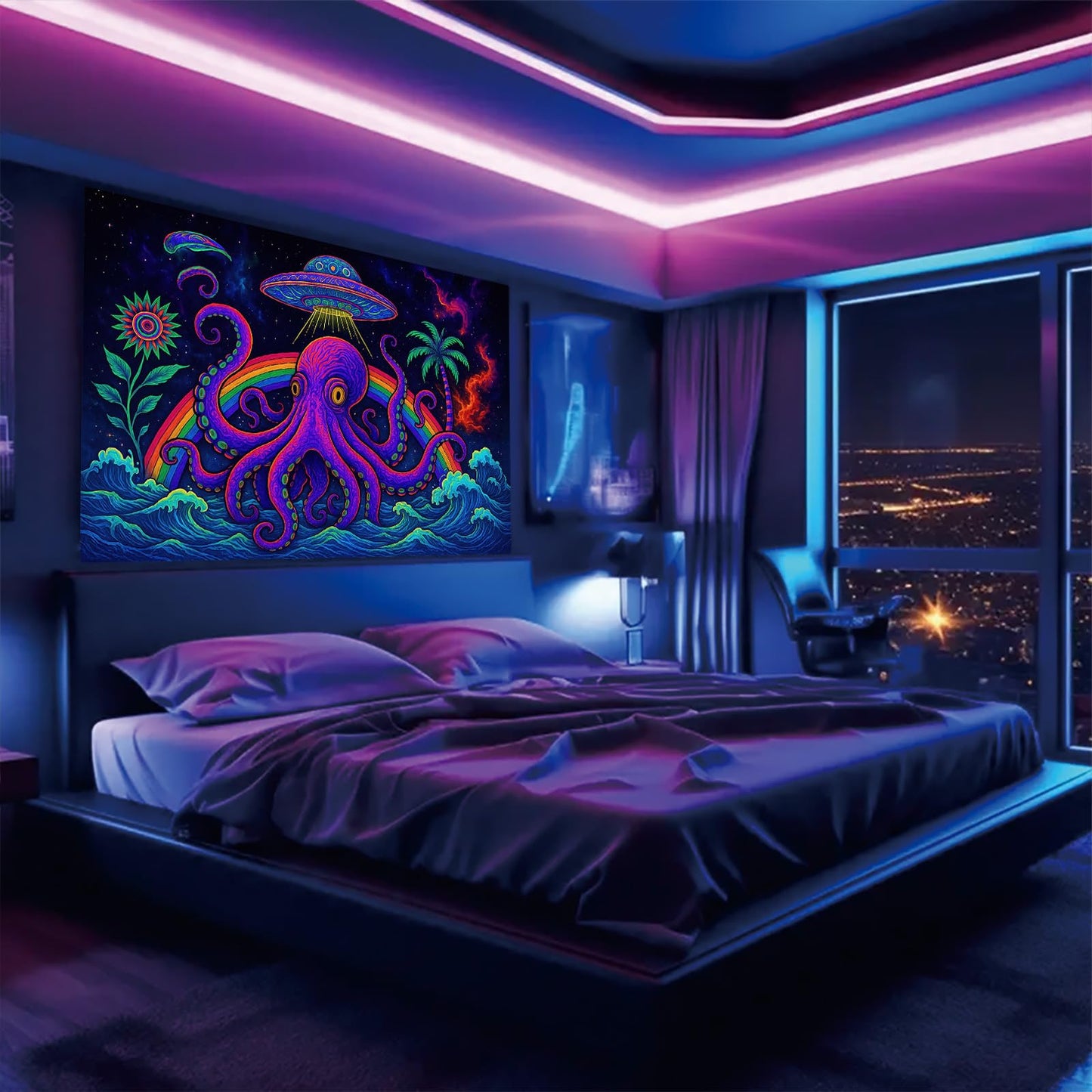 Starlit Patio Astronaut Blacklight Tapestry Trippy Forest Moon Vortex UV Reactive Galaxy Wall Hanging Psychedelic Space Poster Fluorescent Sci Fi Room Decor for Bedroom Dorm Gaming Lounge 78 x 59 Inch BST220