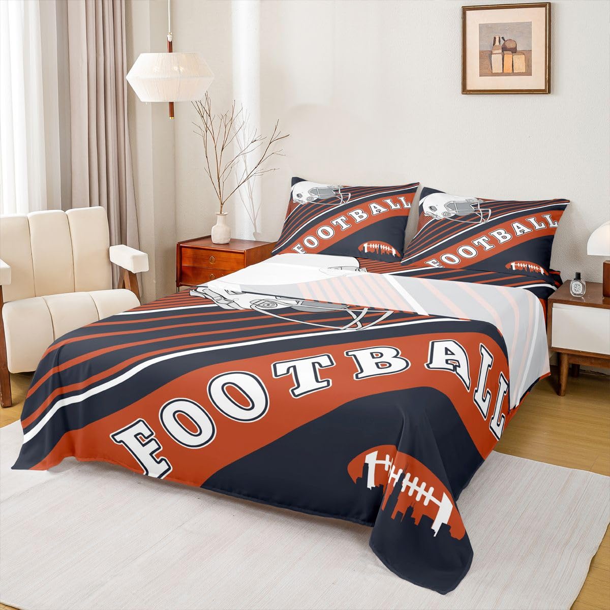 Erosebridal Gridiron Sheet Set Sports Ball Game Sheets Twin for Boys Girls Rugby Competition Game Bed Sheets Set, Football Themed Bedding Set with 1 Pillowcase BST326H