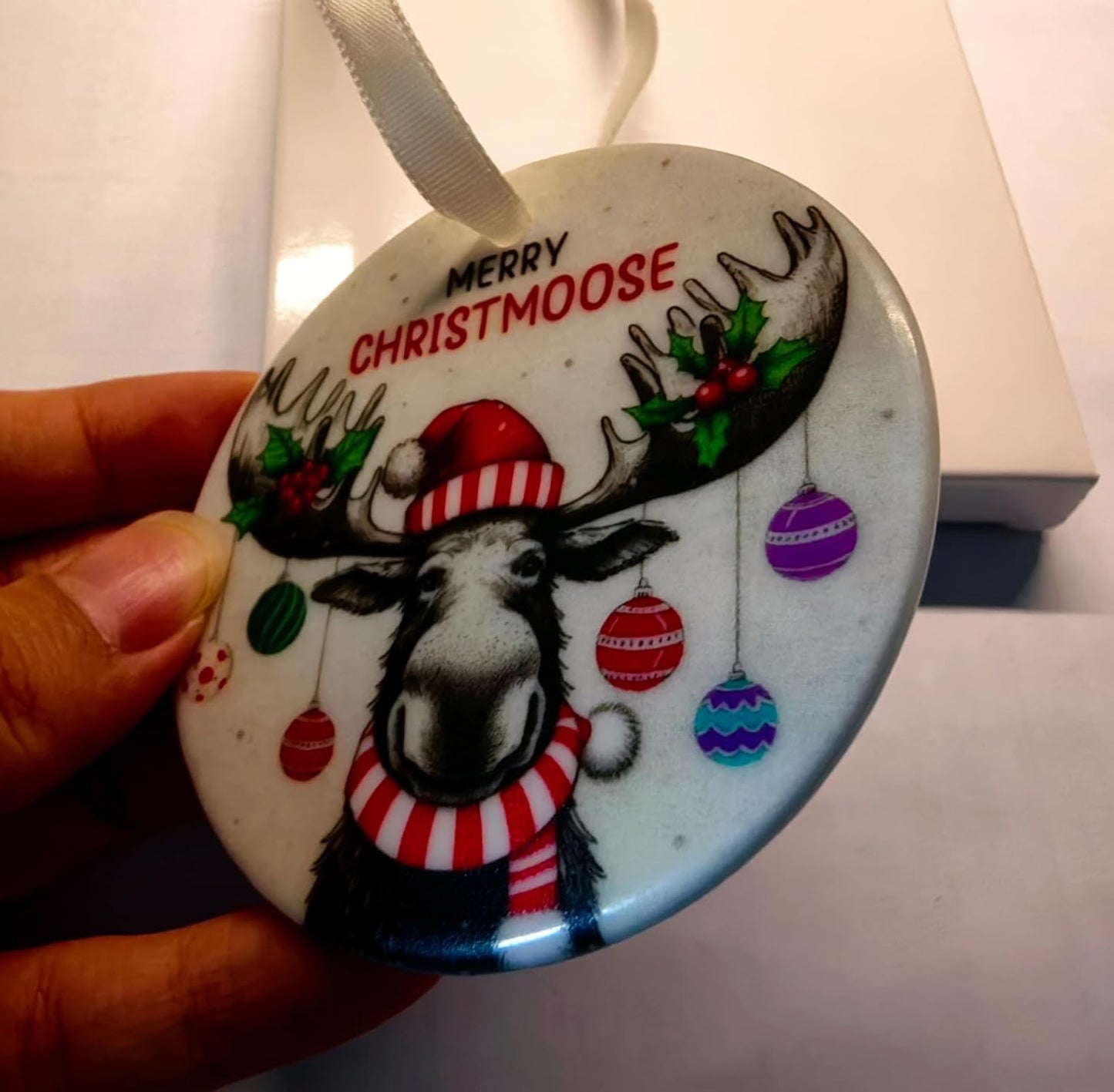 Funny Moose Ornaments - Merry Christmoose Ornament 2026 Ceramic Xmas Tree Decoration BST220