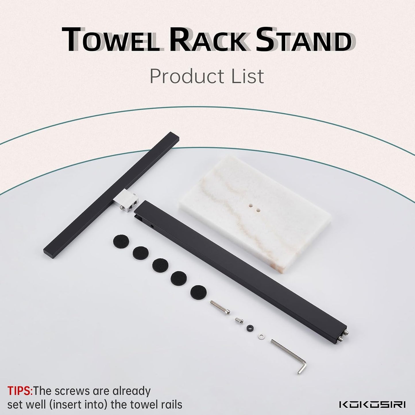 KOKOSIRI Hand Towel Holder Black Stand Towel Rack with Marble Base for Bathroom Kitchen Vanity Countertop, Stainless Steel 15.7'' Height THS0002-SM-BK BST202