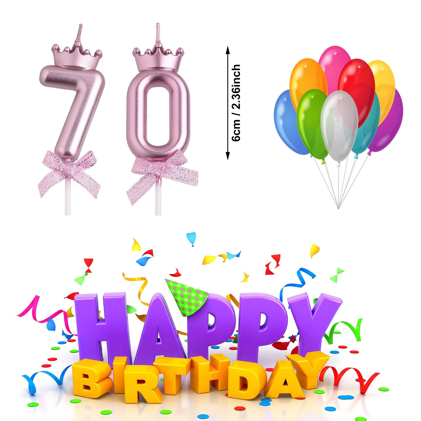 70th Birthday Candles, Pink 70 Year Old Number Birthday Candles for Women, Happy Birthday Party Cake Topper Decoration Gifts for 70th Wedding Anniversary Celebration BST220