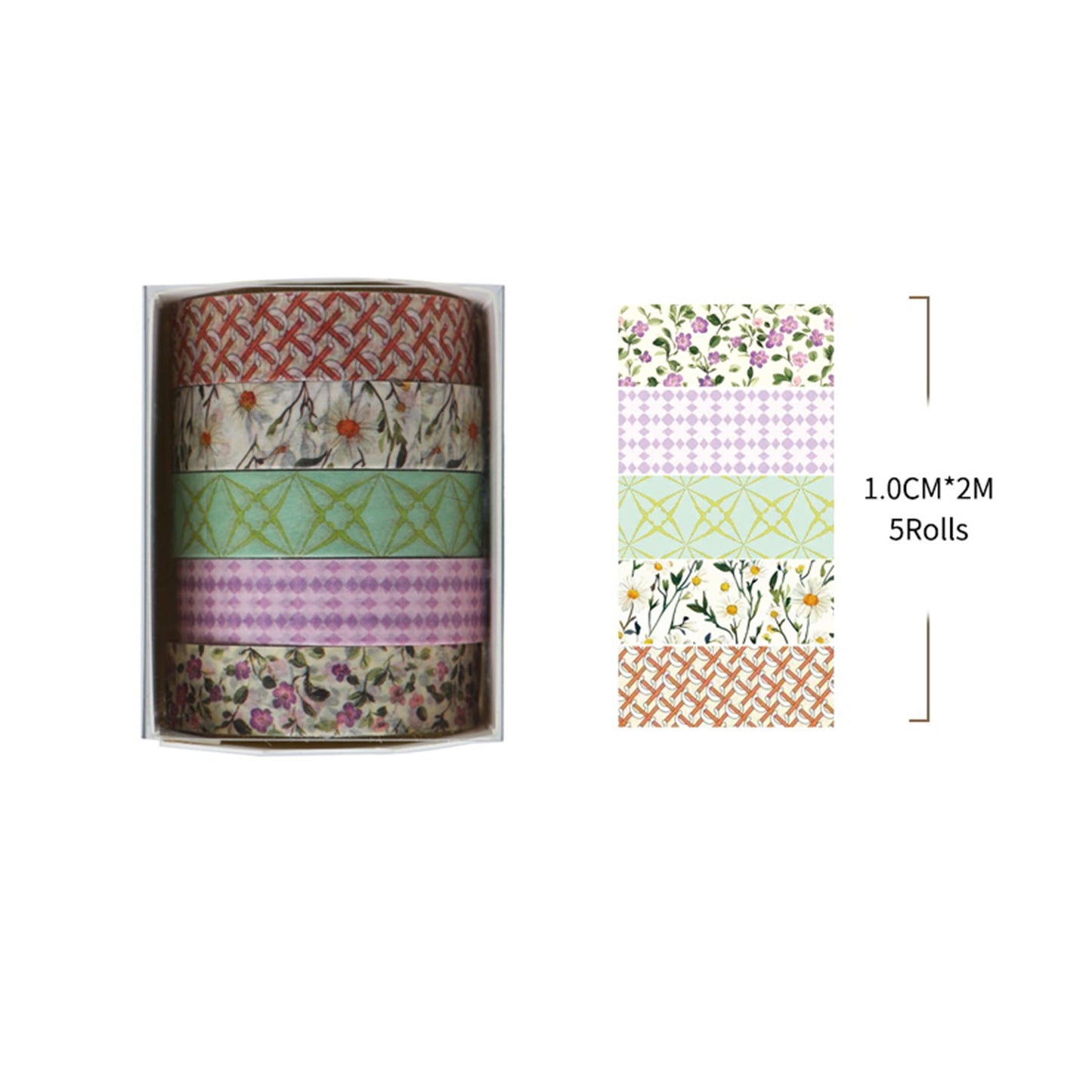 Fantasy Washi Tape Set - 5 Rolls Texture Arts Adhesive Tapes Basic Patterns Decorative Masking Tape Sets for Craft, Kids, Scrapbook, DIY, Gift Wrapping (10-Modern Mosaic) BST220